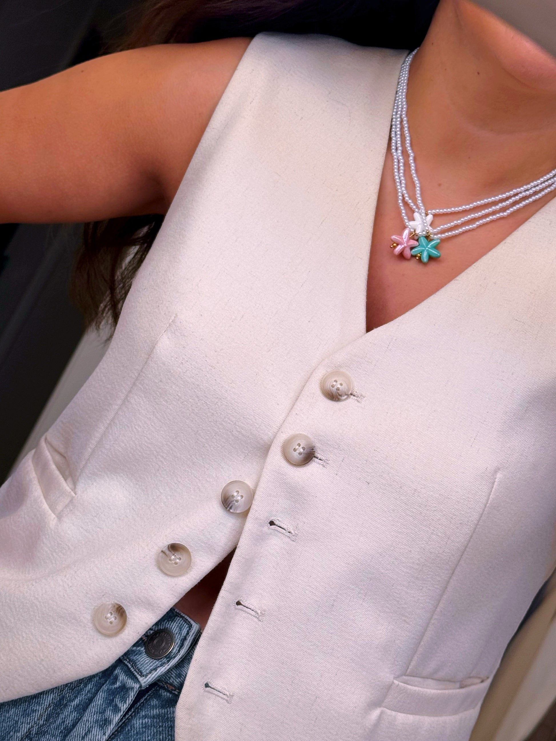 Colar de pérolas com estrela do mar | 3 Cores