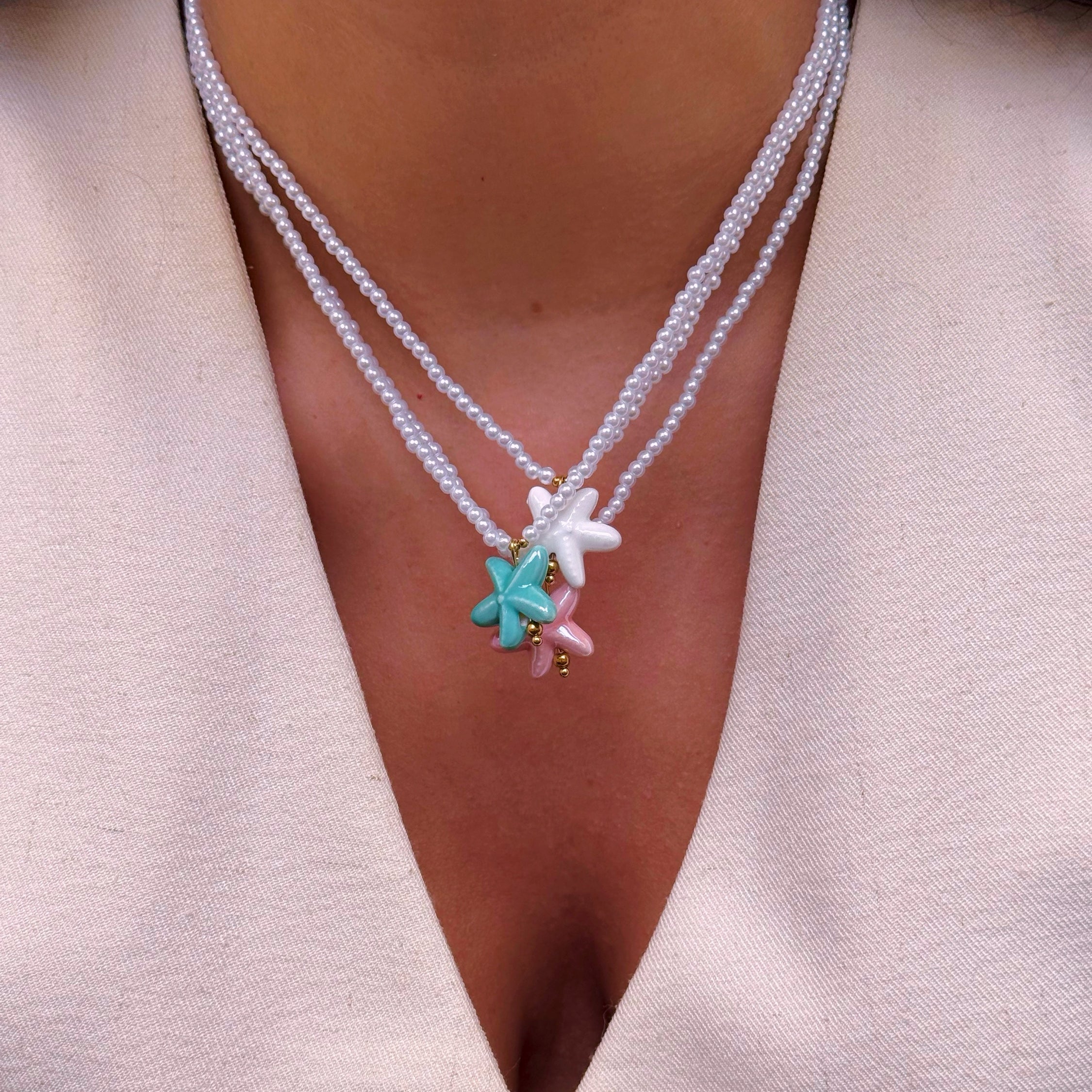 Colar de pérolas com estrela do mar | 3 Cores