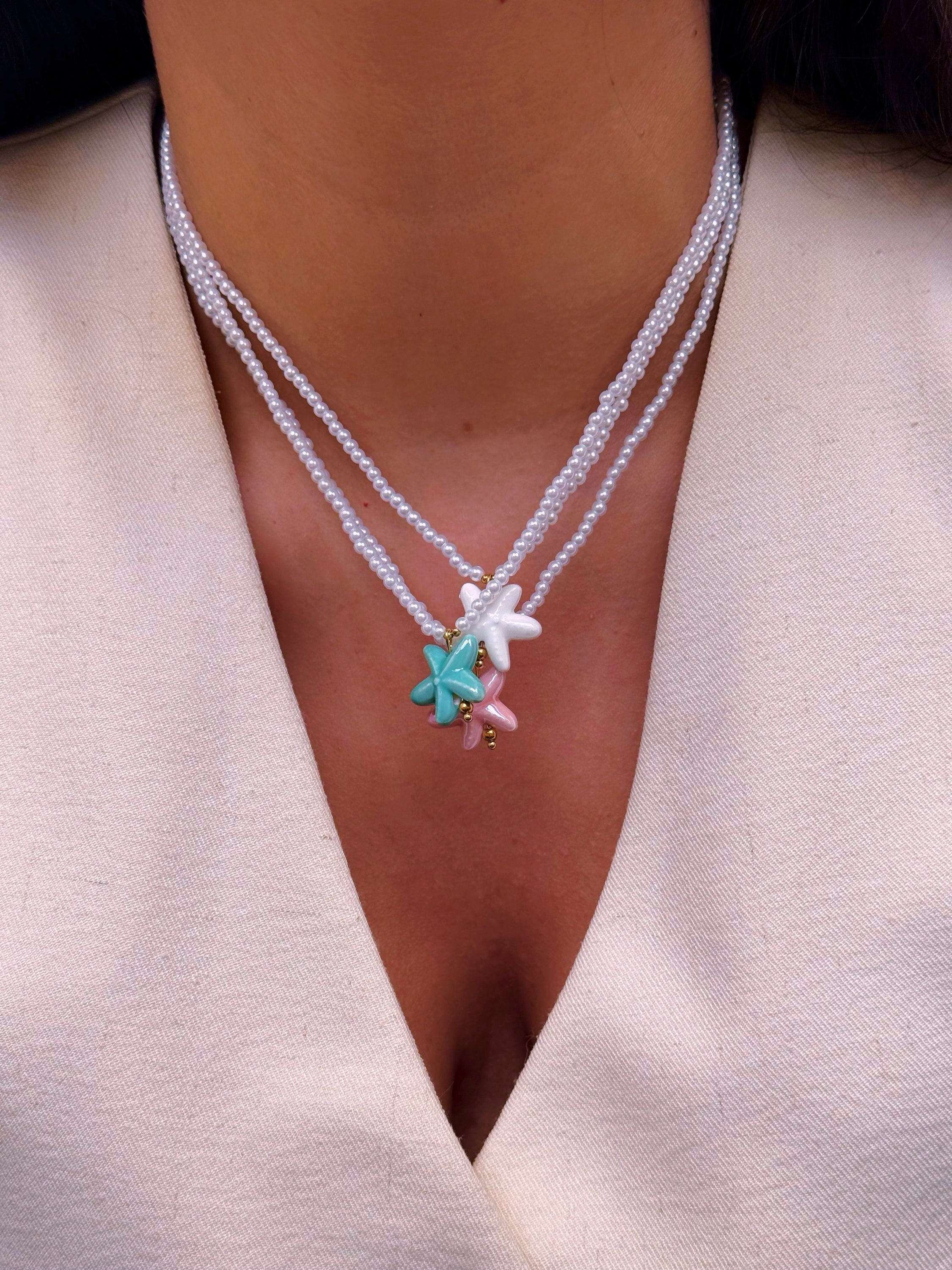 Colar de pérolas com estrela do mar | 3 Cores