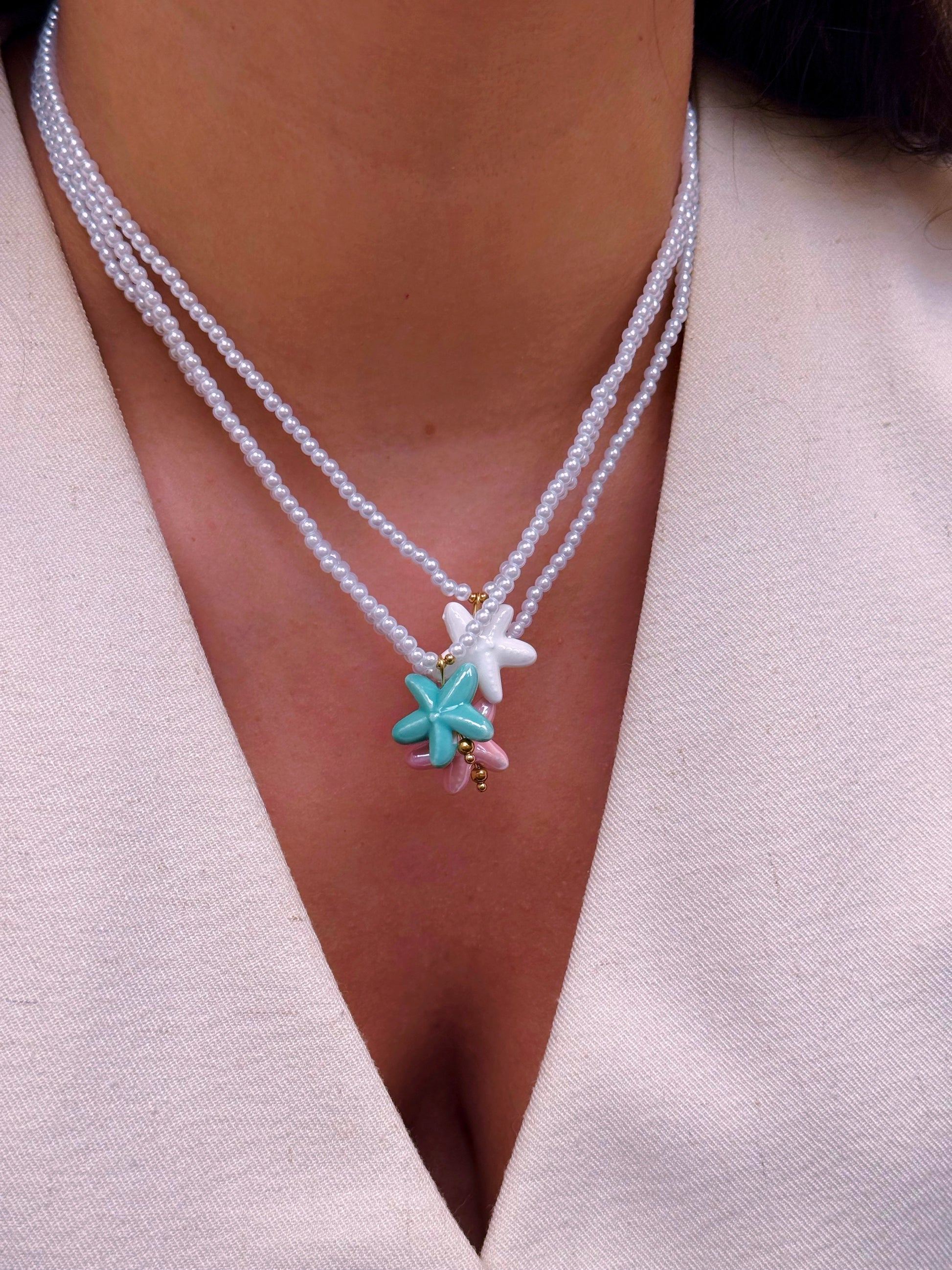 Colar de pérolas com estrela do mar | 3 Cores