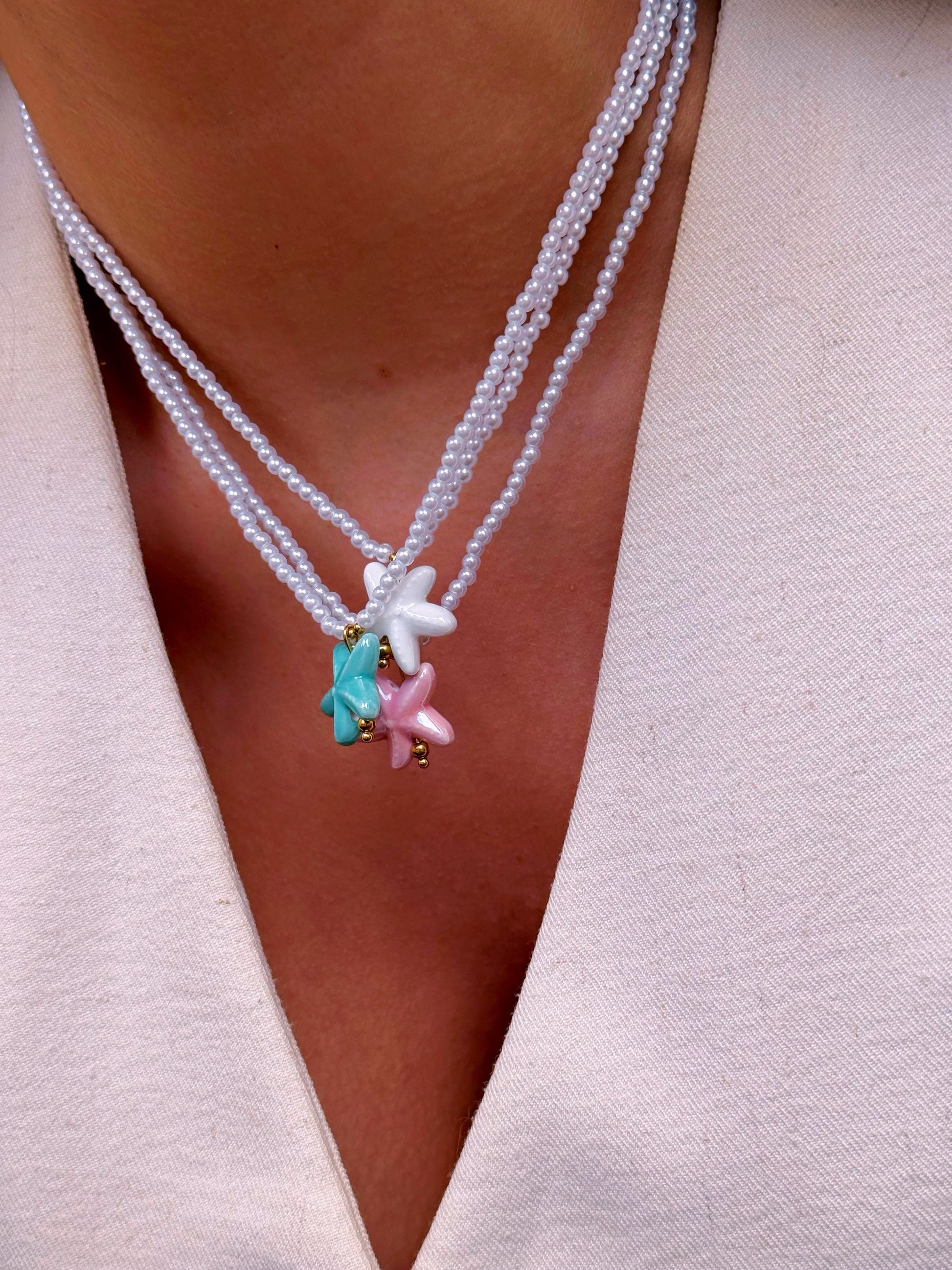 Colar de pérolas com estrela do mar | 3 Cores