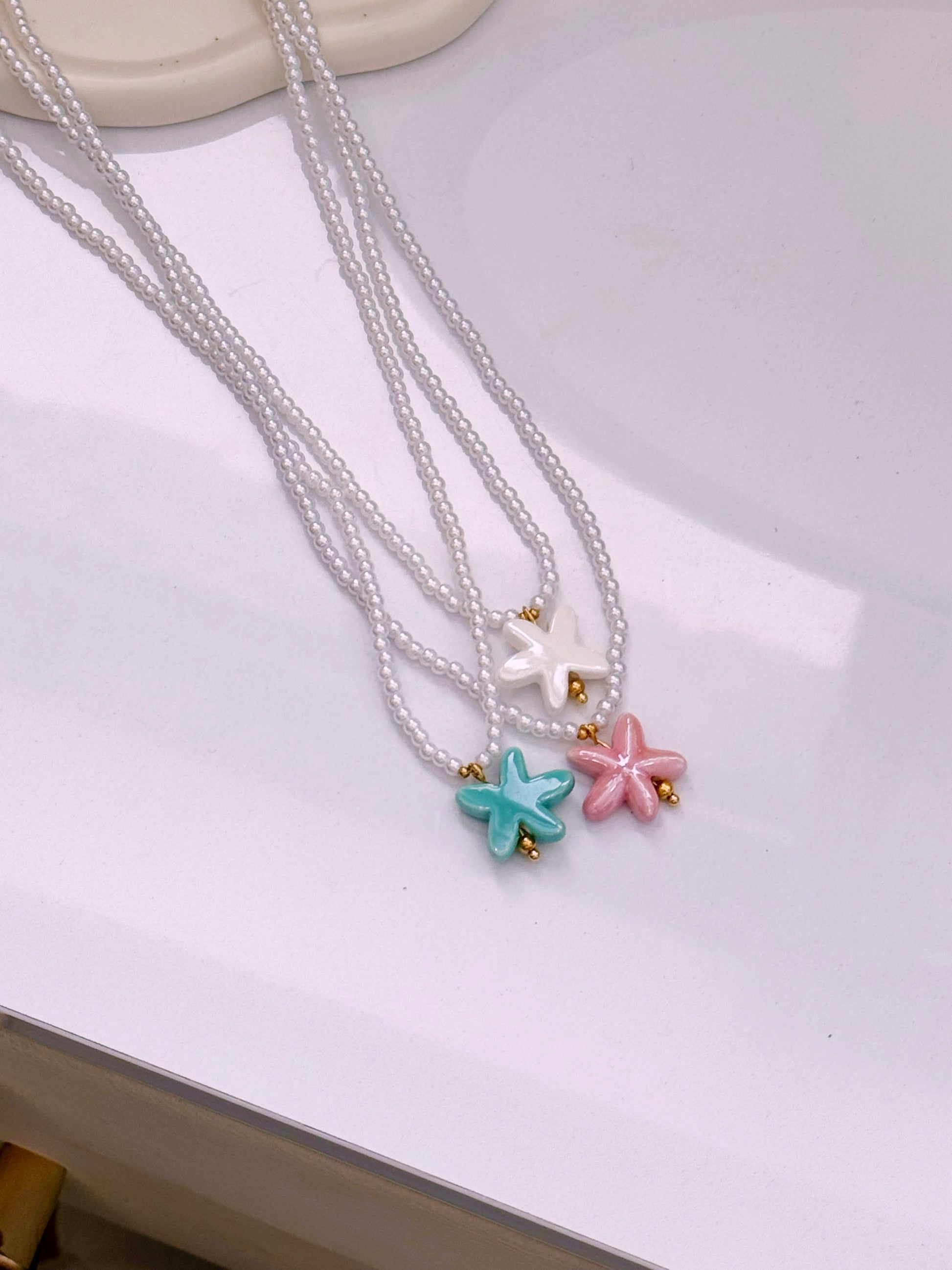 Colar de pérolas com estrela do mar | 3 Cores