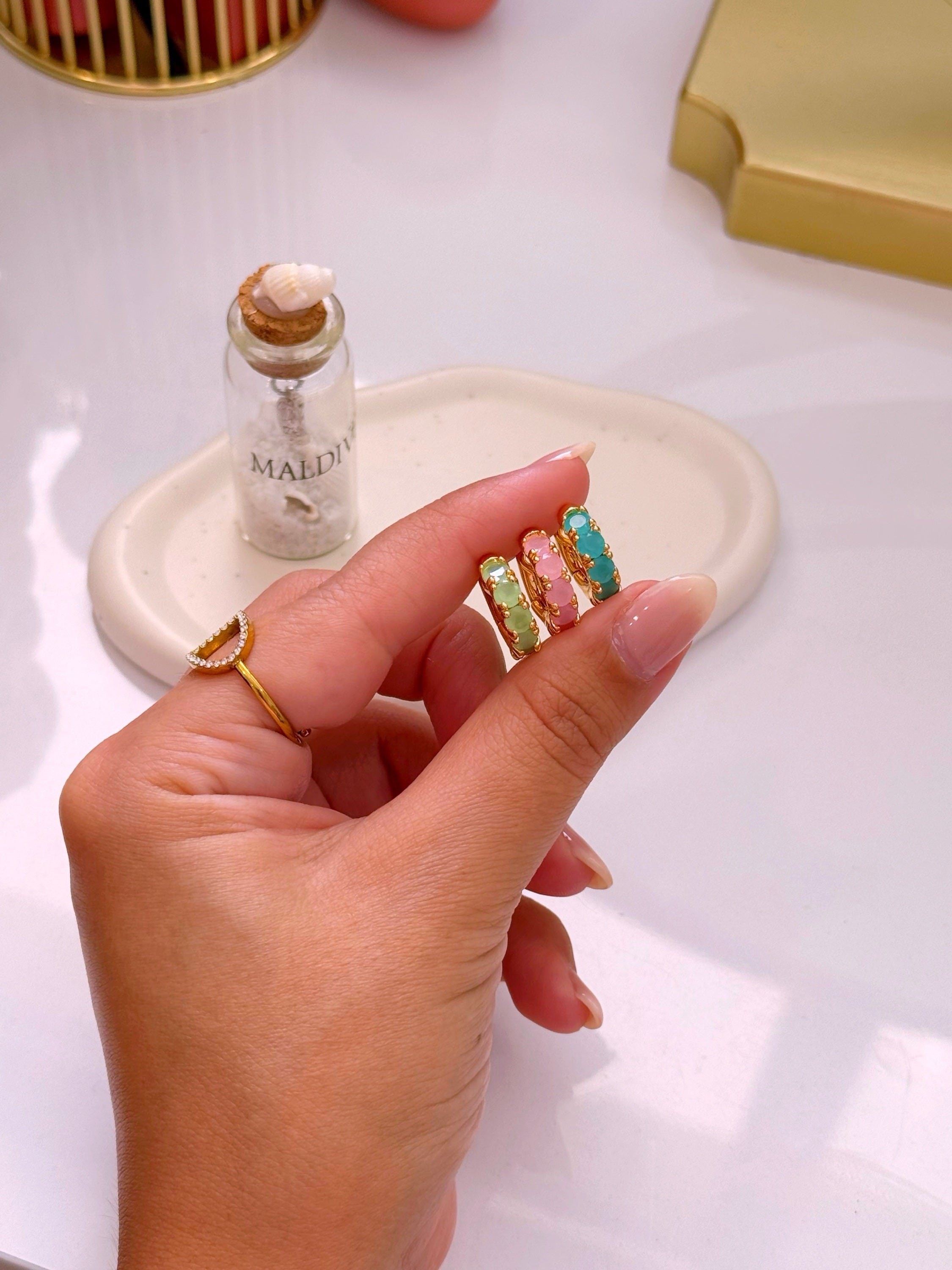 Argolinhas com pedrinhas coloridas | 3 Cores