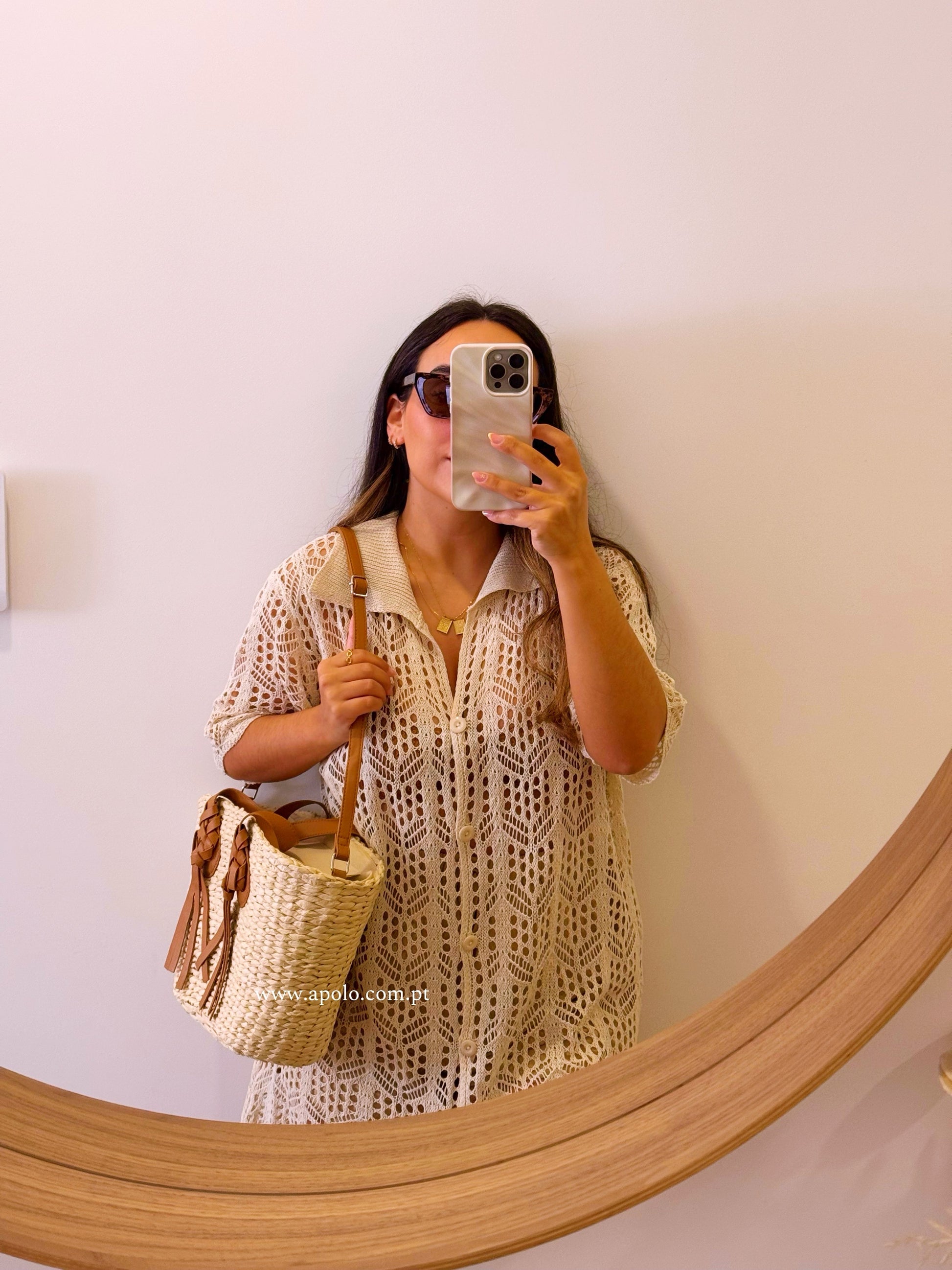 Mala de palha • com efeito entrançado | Bege e Camel