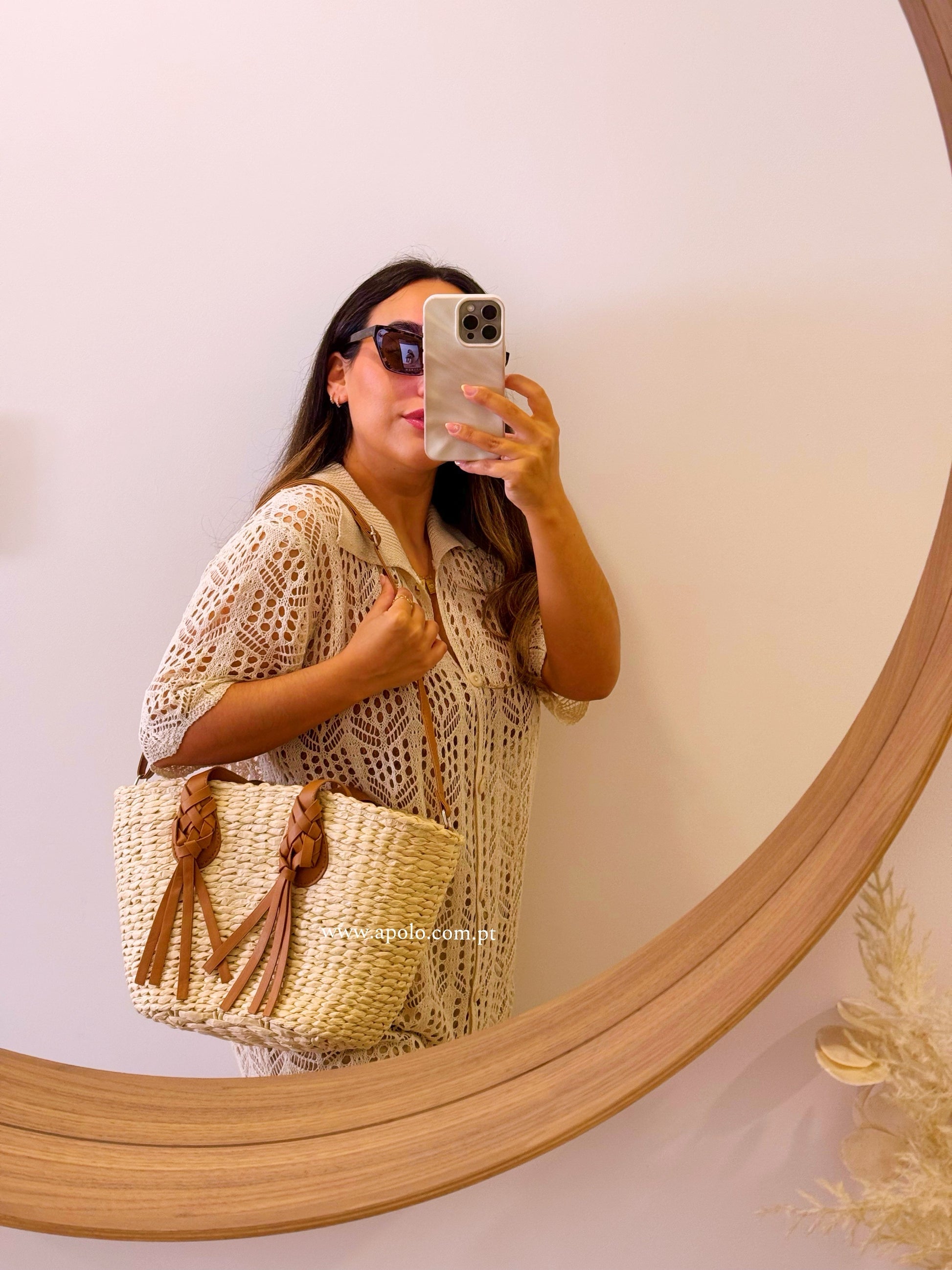 Mala de palha • com efeito entrançado | Bege e Camel