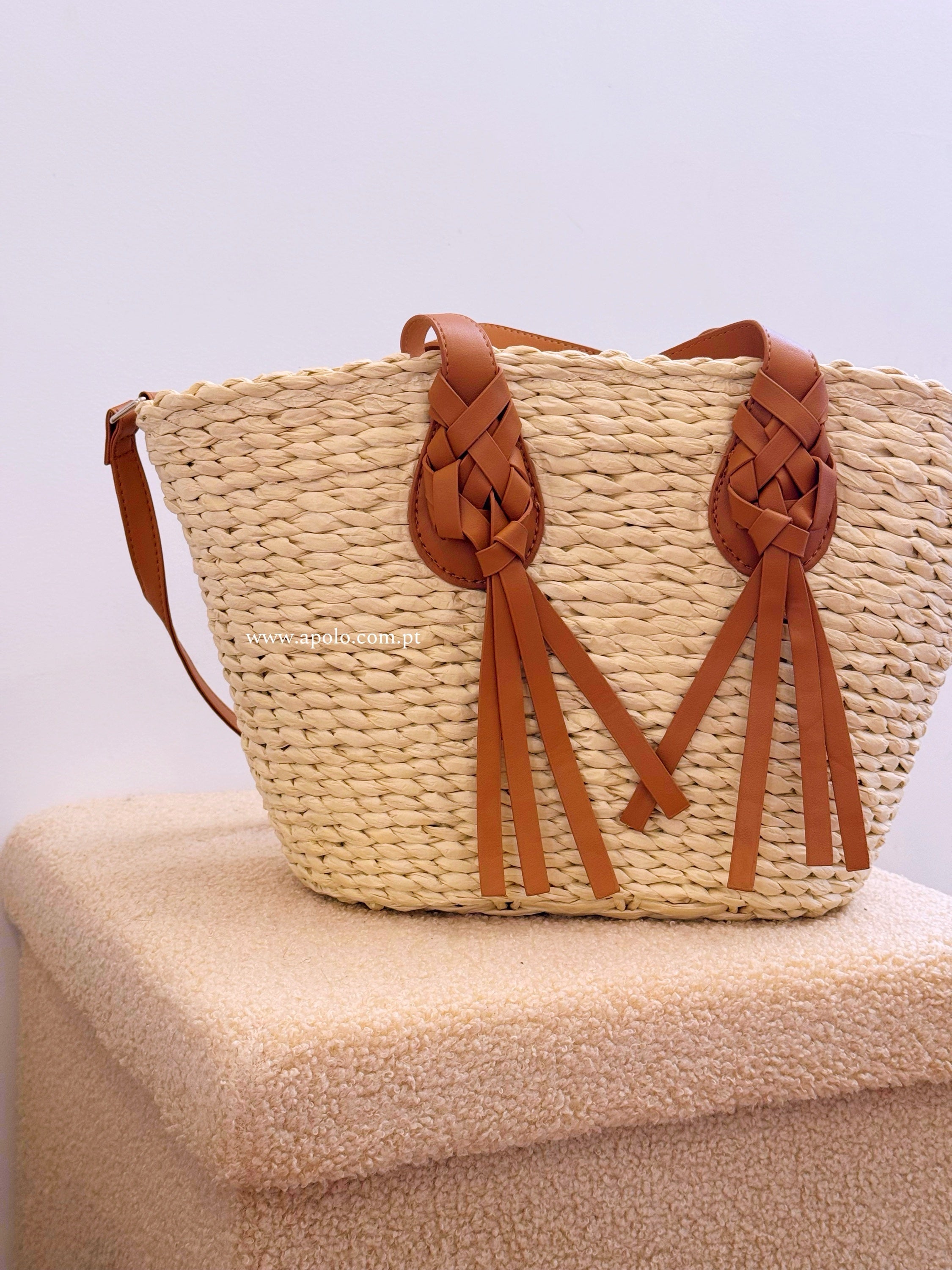 Mala de palha • com efeito entrançado | Bege e Camel