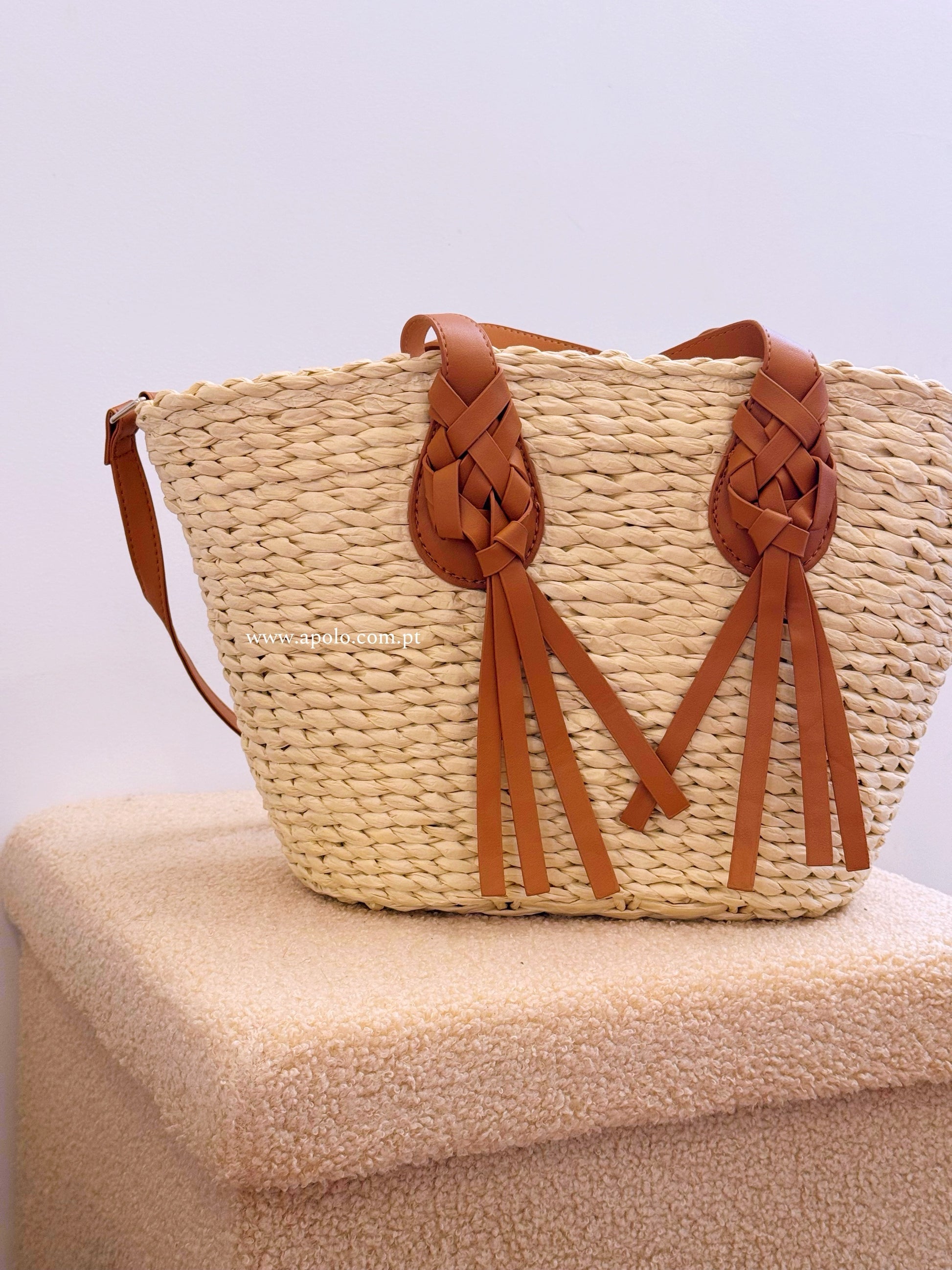 Mala de palha • com efeito entrançado | Bege e Camel