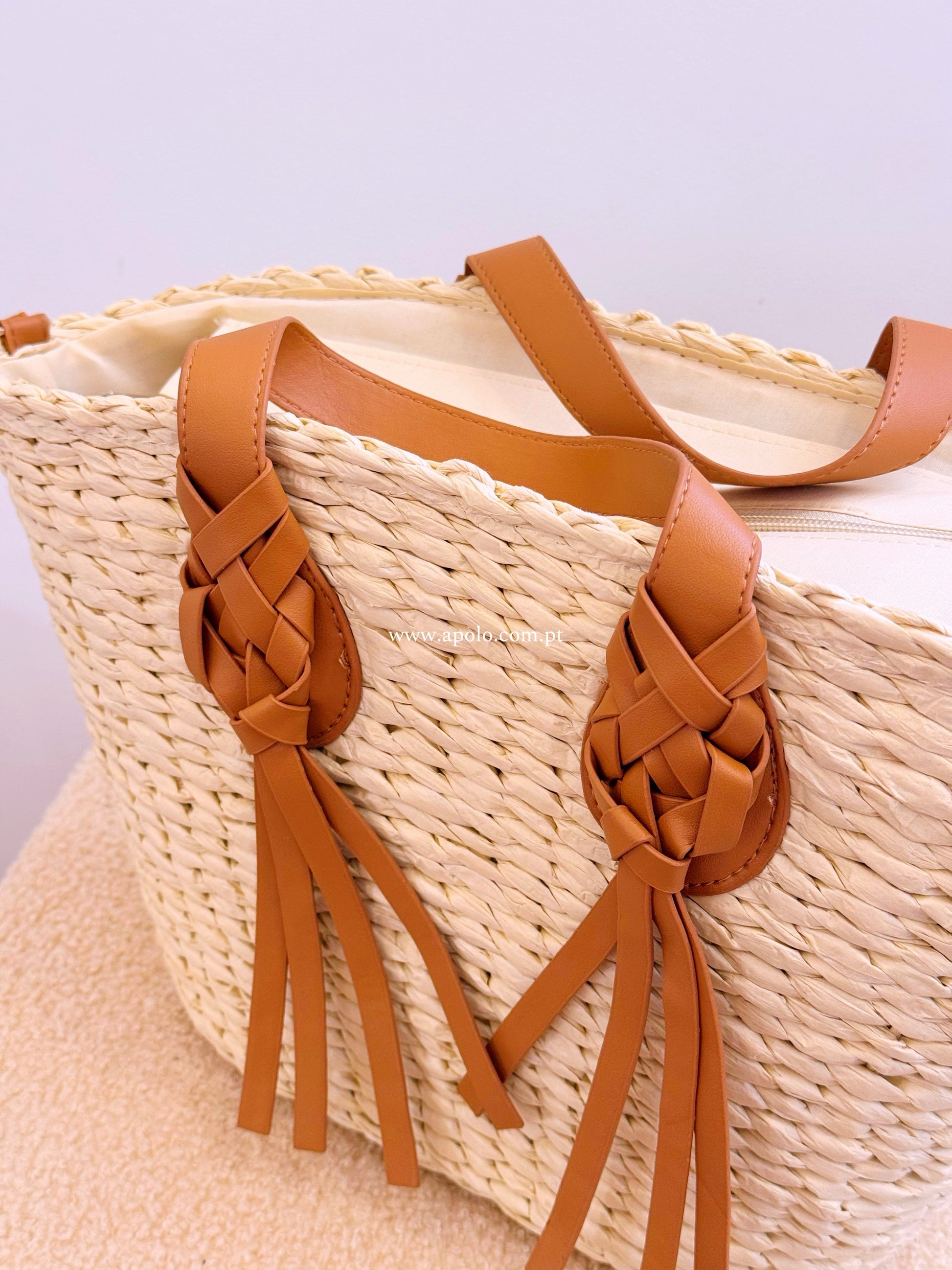 Mala de palha • com efeito entrançado | Bege e Camel