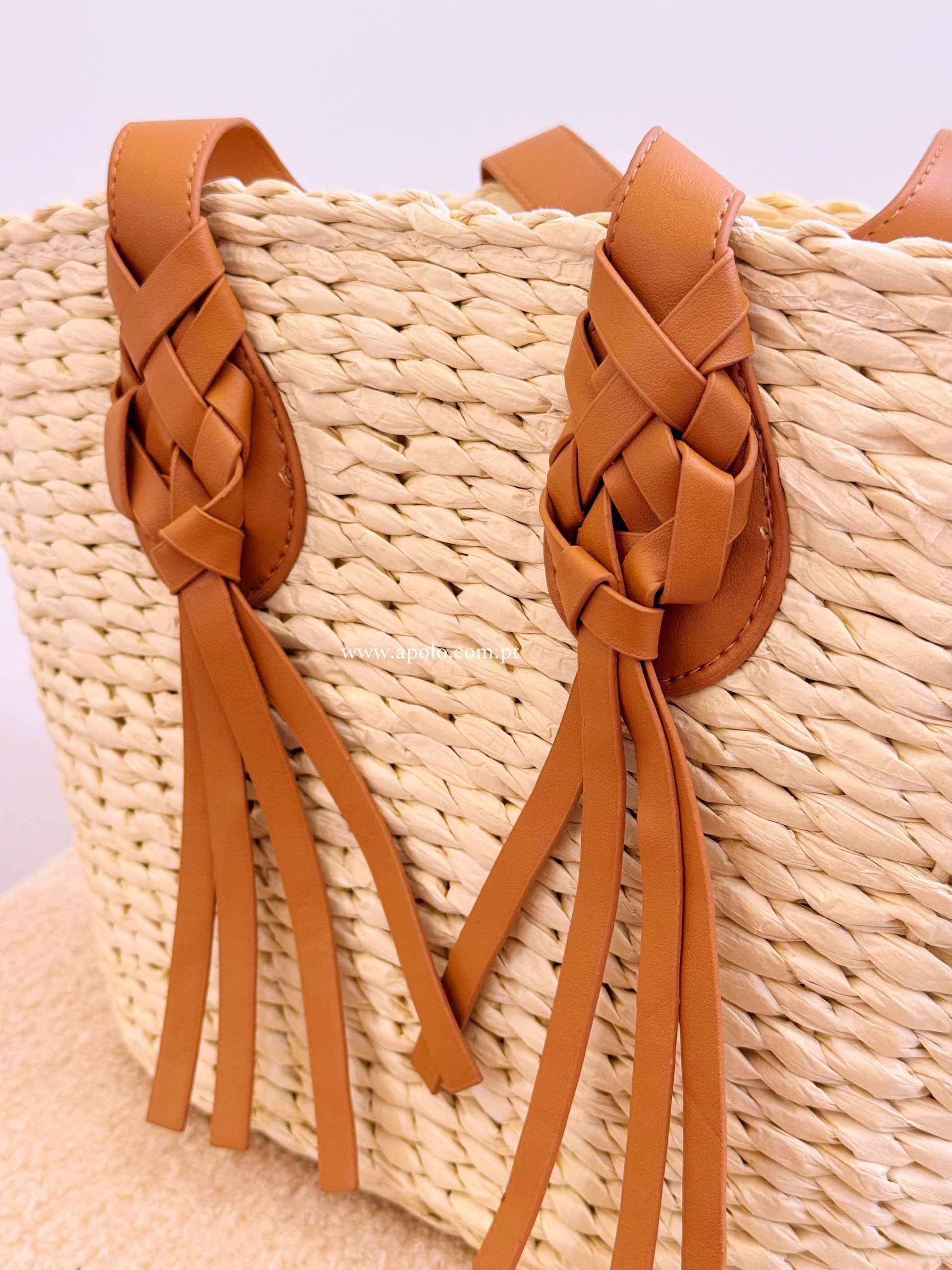 Mala de palha • com efeito entrançado | Bege e Camel