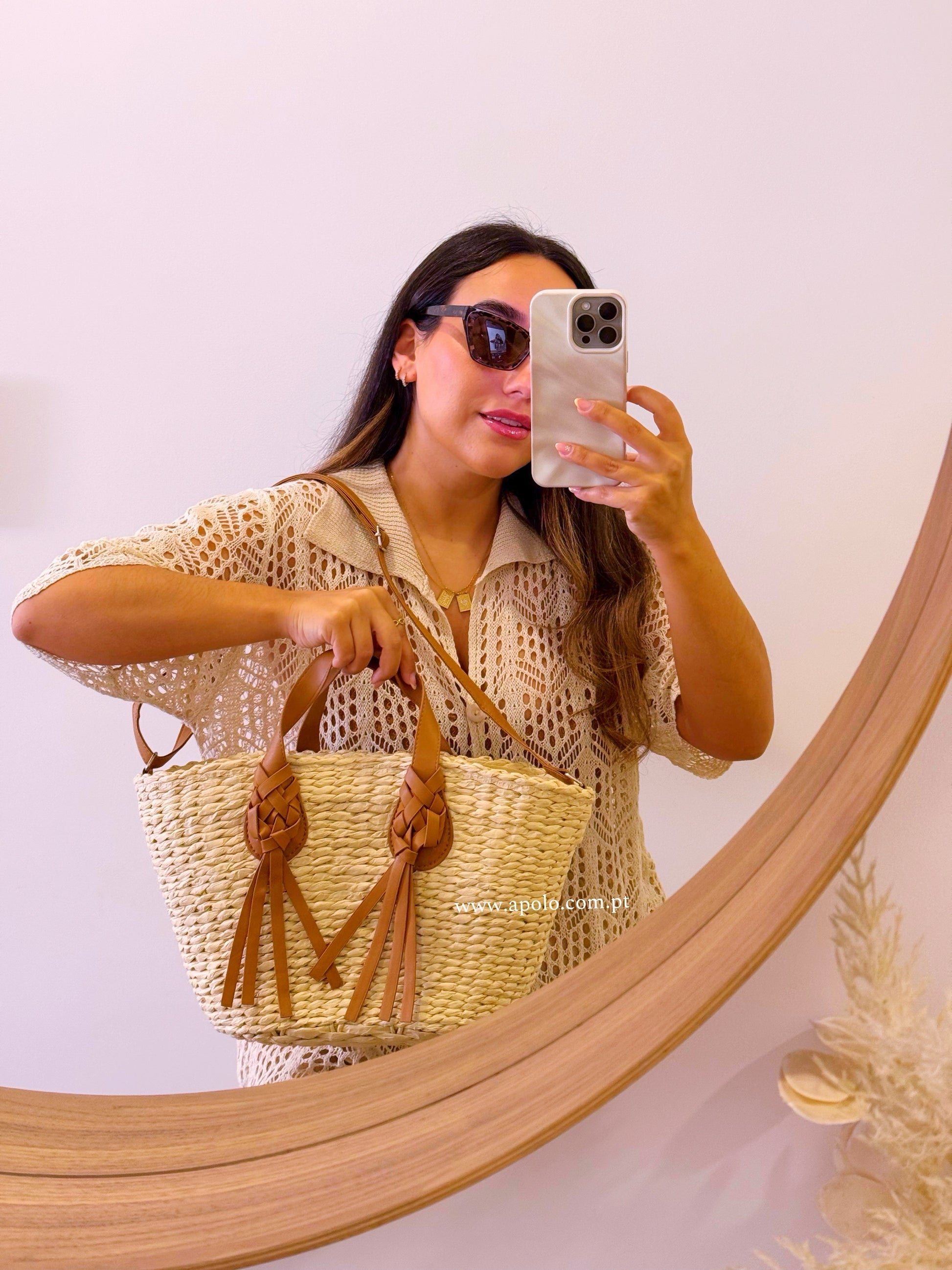 Mala de palha • com efeito entrançado | Bege e Camel