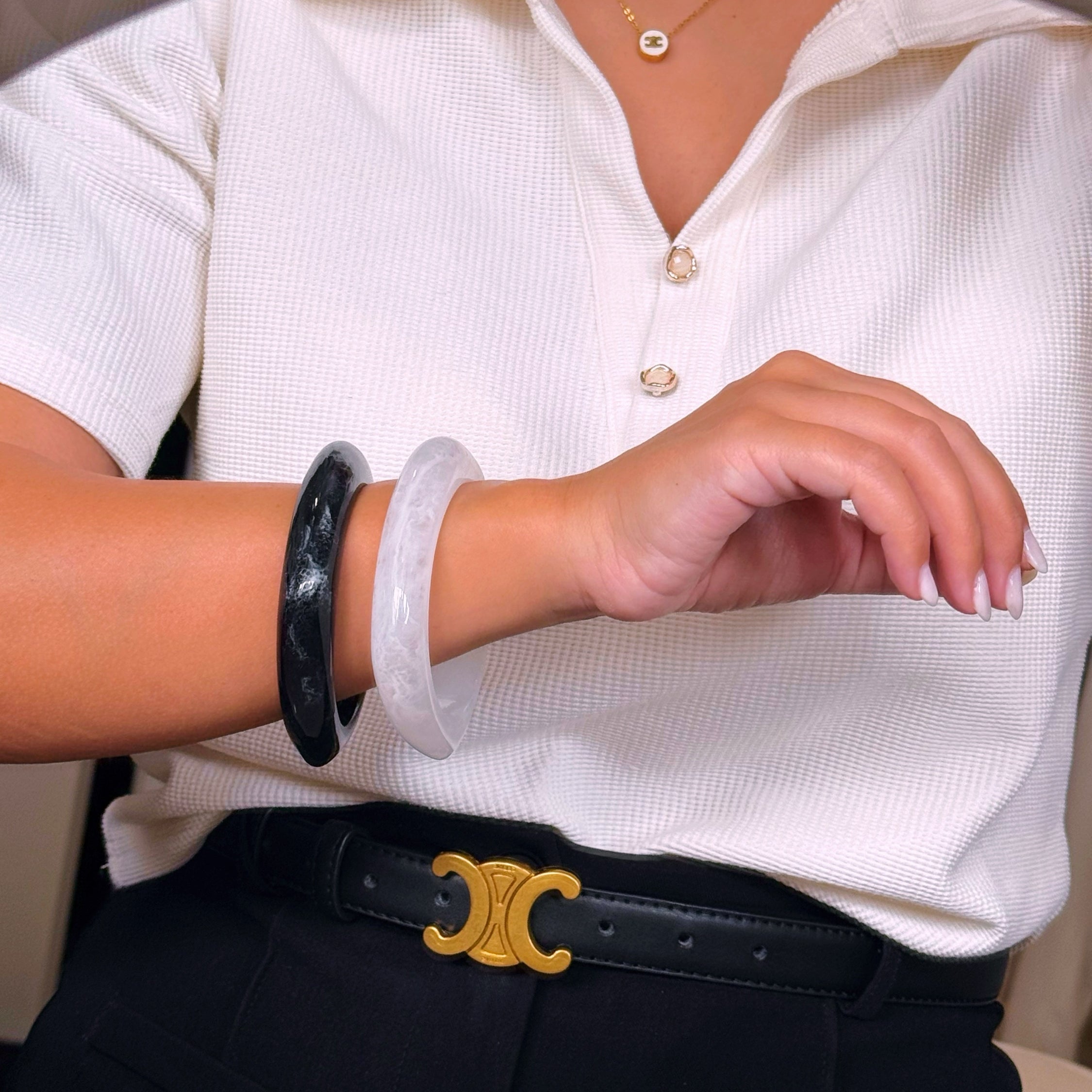 Set de 2 pulseiras marmorizadas | Preto e Branco