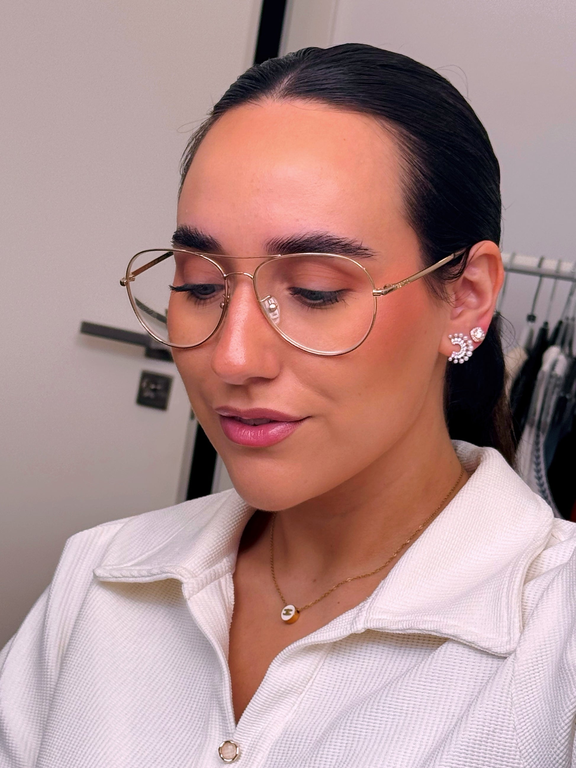 Brinco simples quadrados com brilhantes | Rose Gold