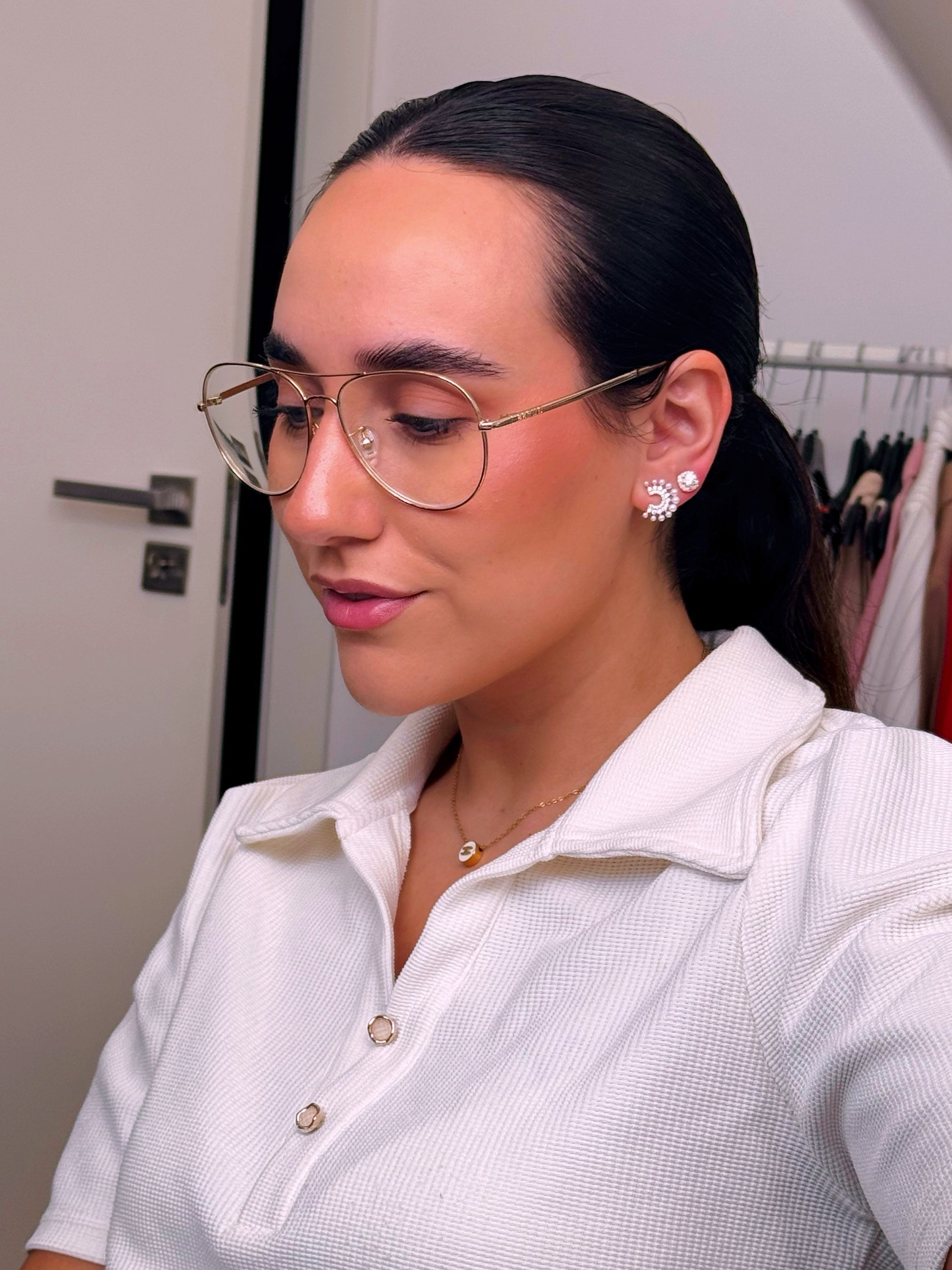 Brinco simples quadrados com brilhantes | Rose Gold