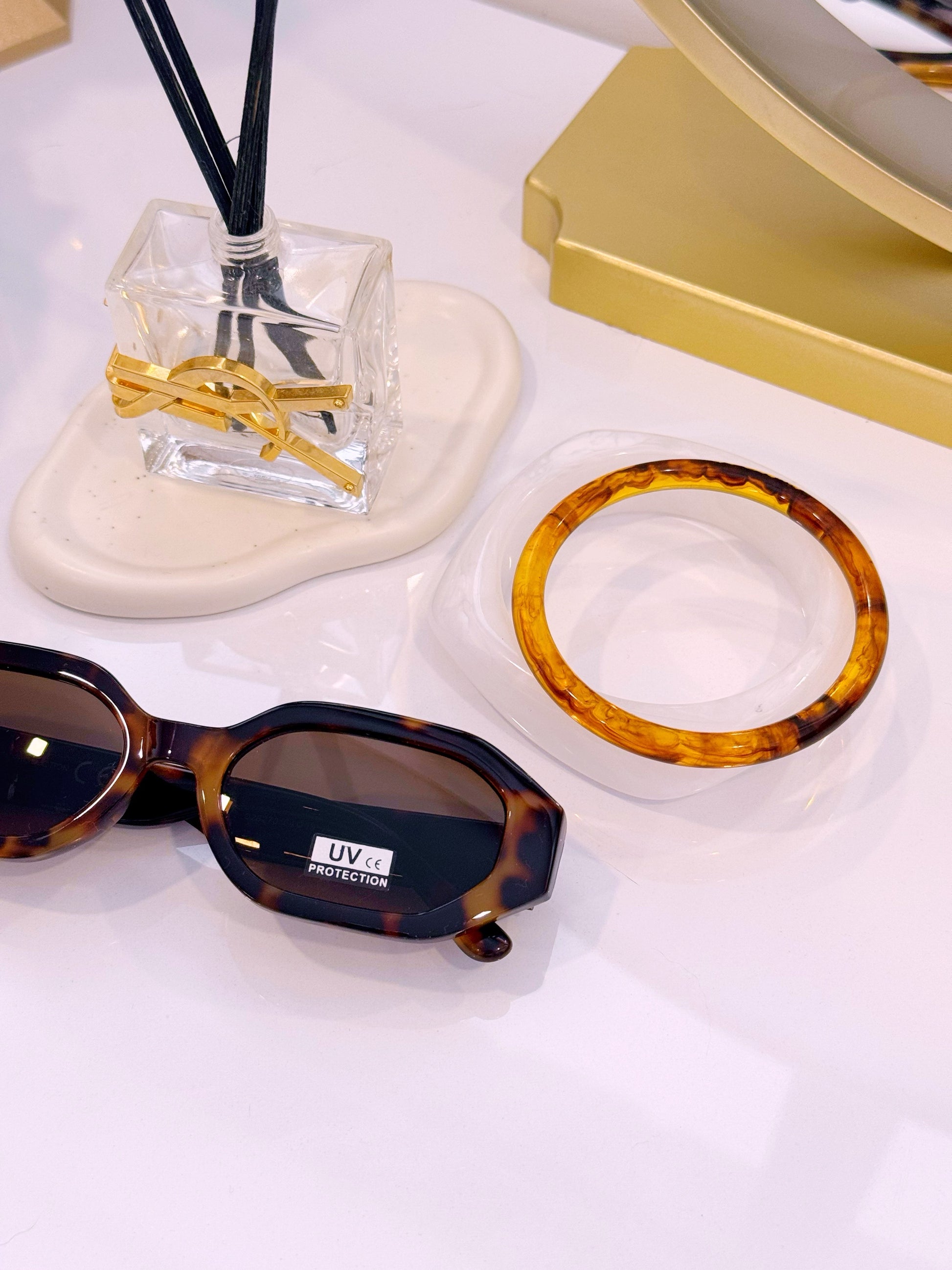 Óculos hexagonais em massa | Padrão Castanho