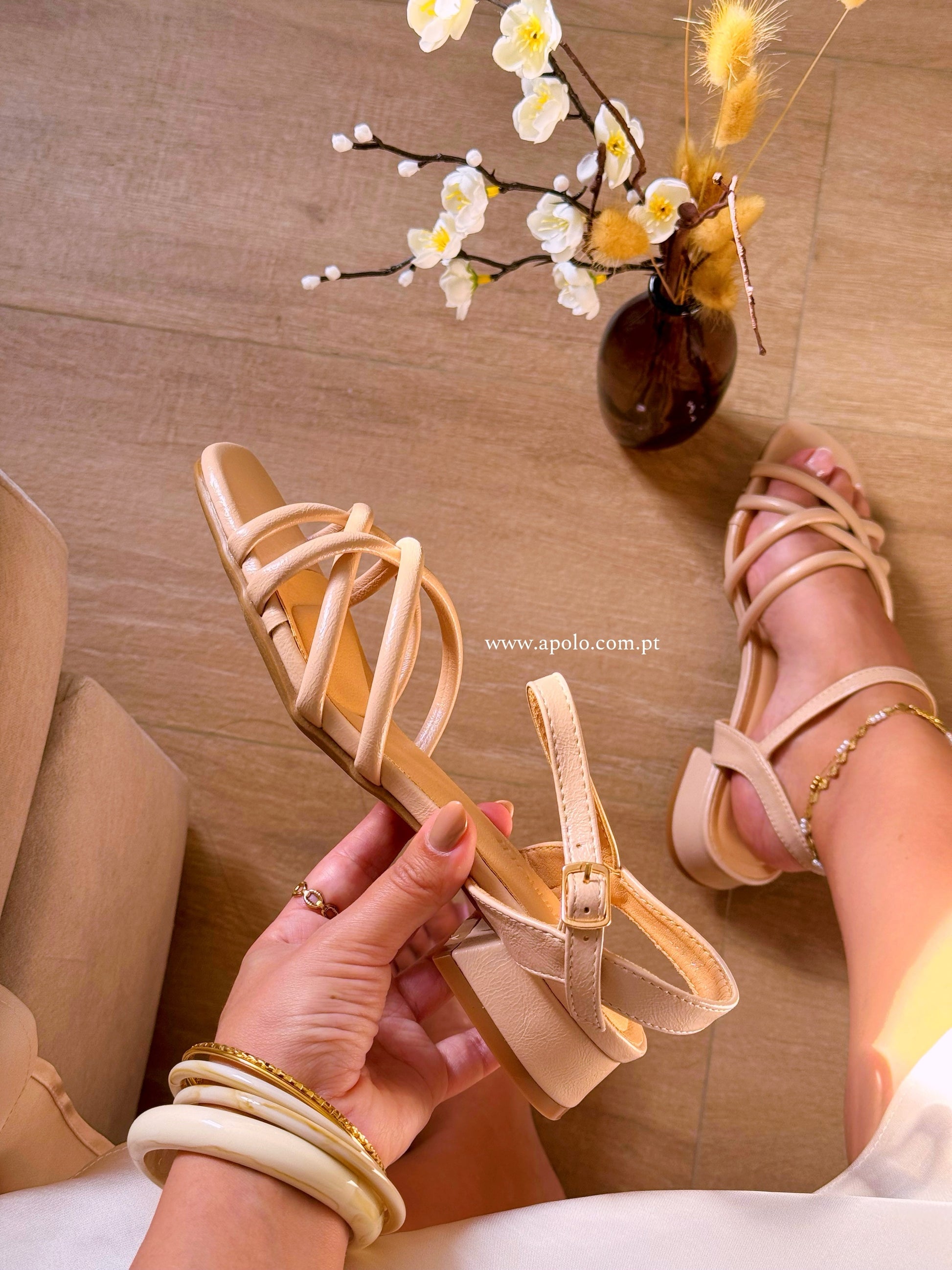 Sandália elegante com entrançado | Nude rosado