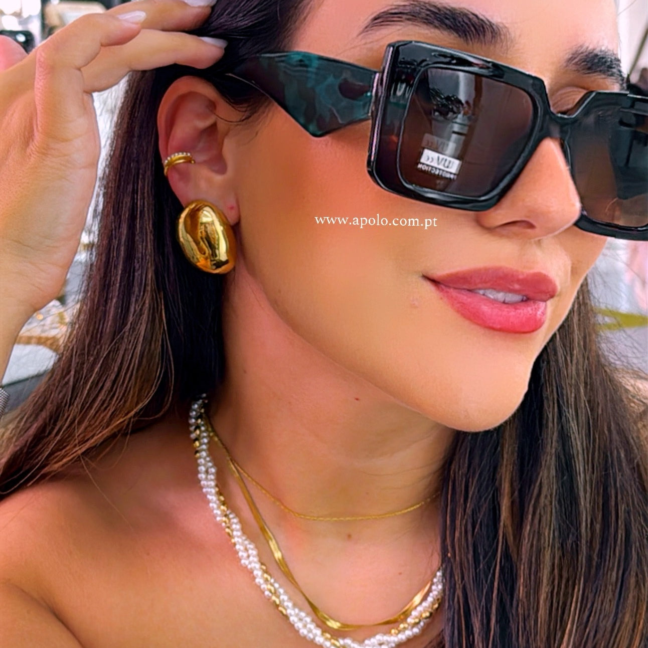 Óculos de massa padrão castanho e verde