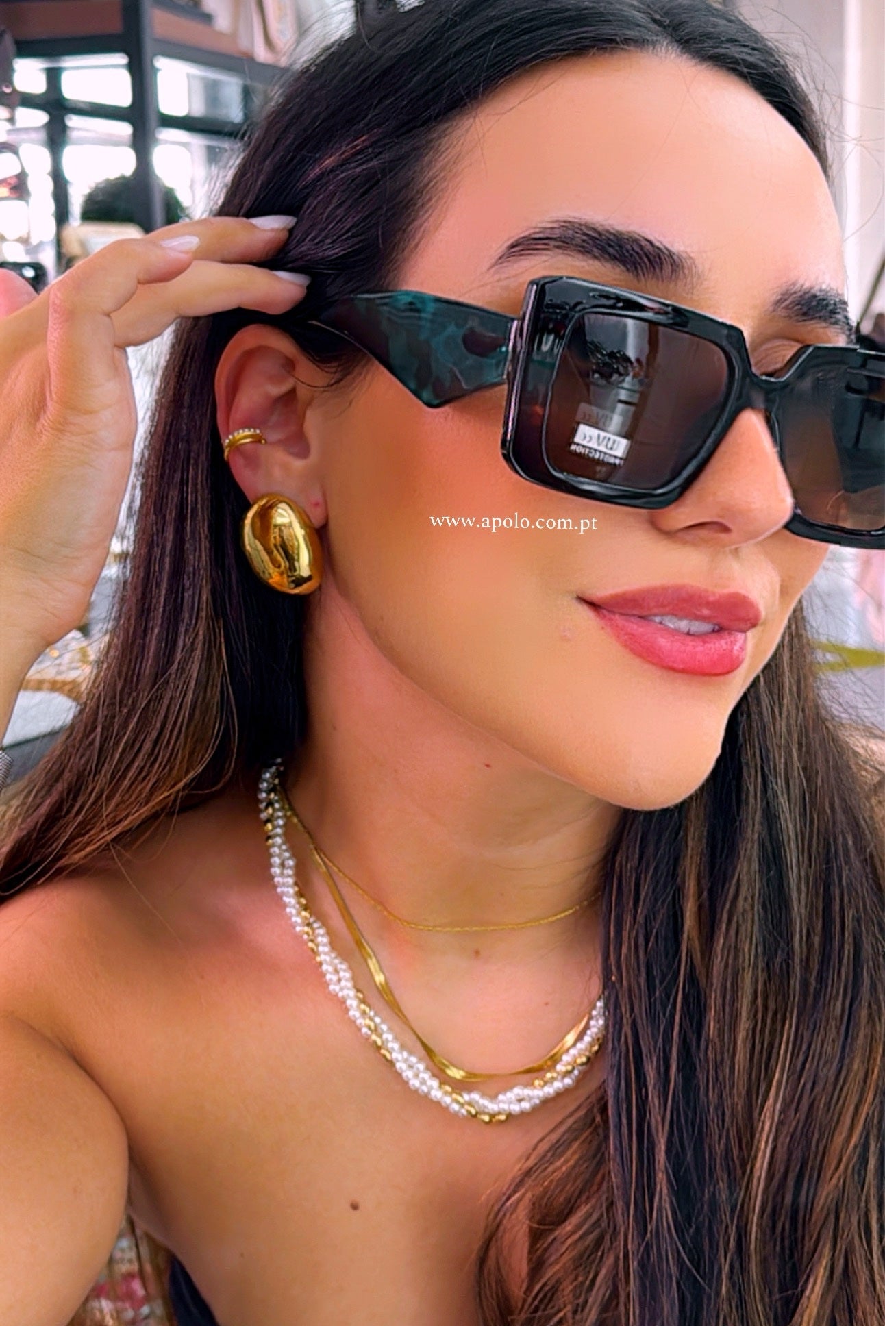 Óculos de massa padrão castanho e verde