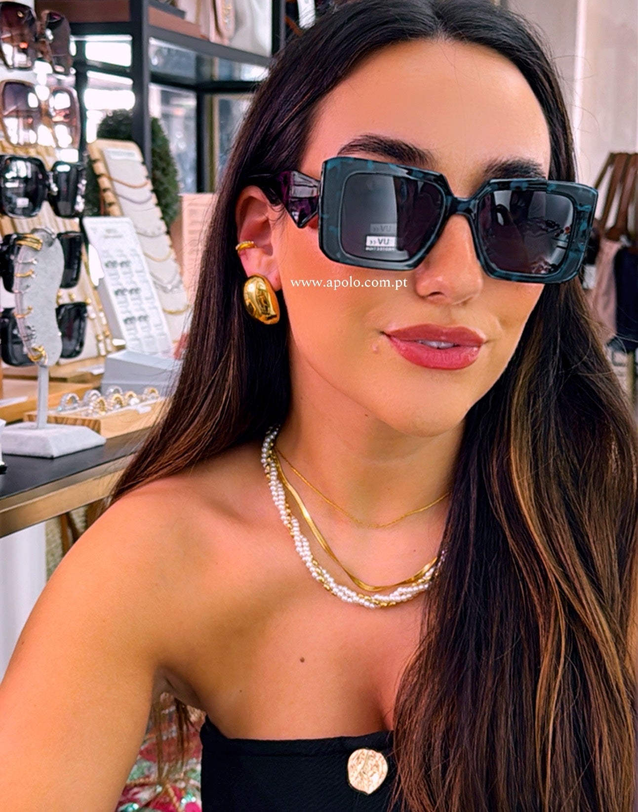 Óculos de massa padrão azul e rosa