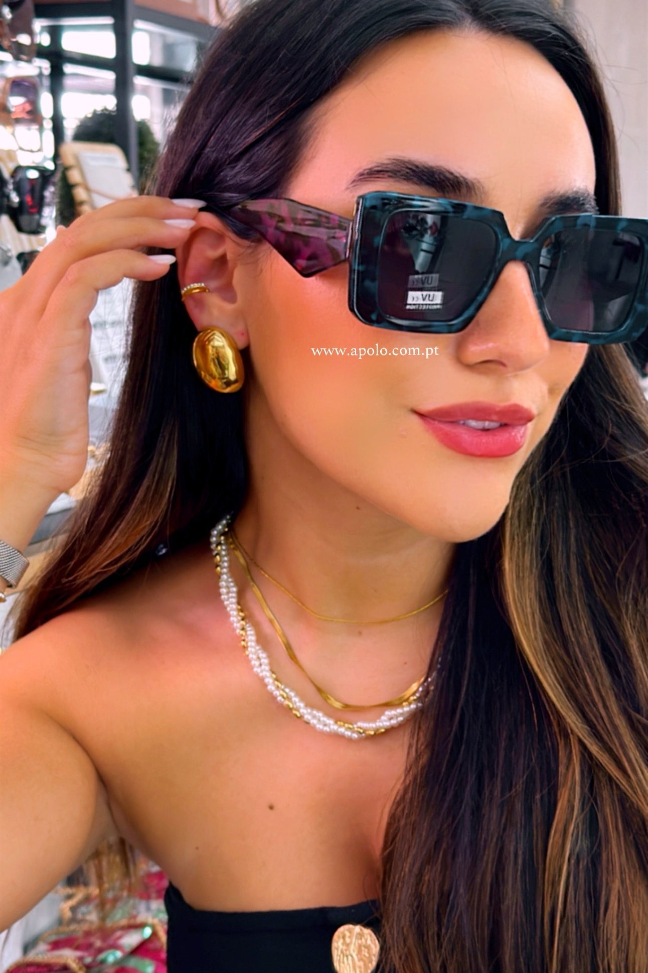 Óculos de massa padrão azul e rosa