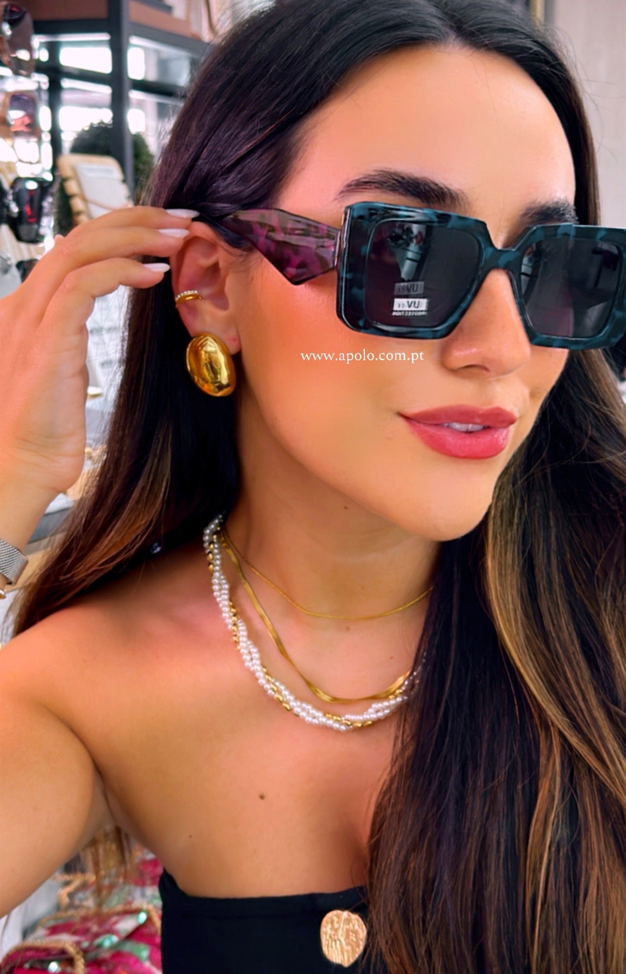 Óculos de massa padrão azul e rosa