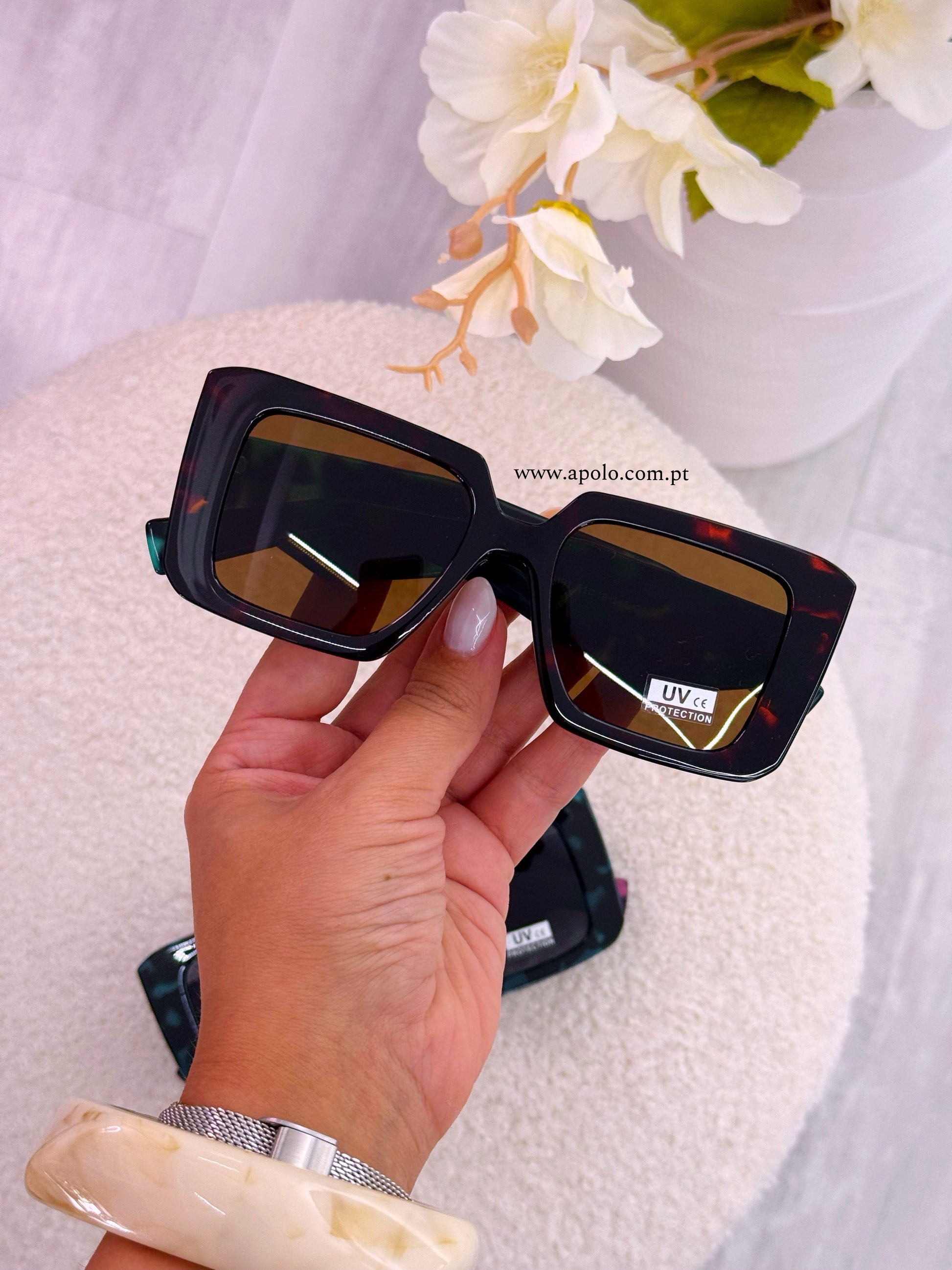 Óculos de massa padrão castanho e verde