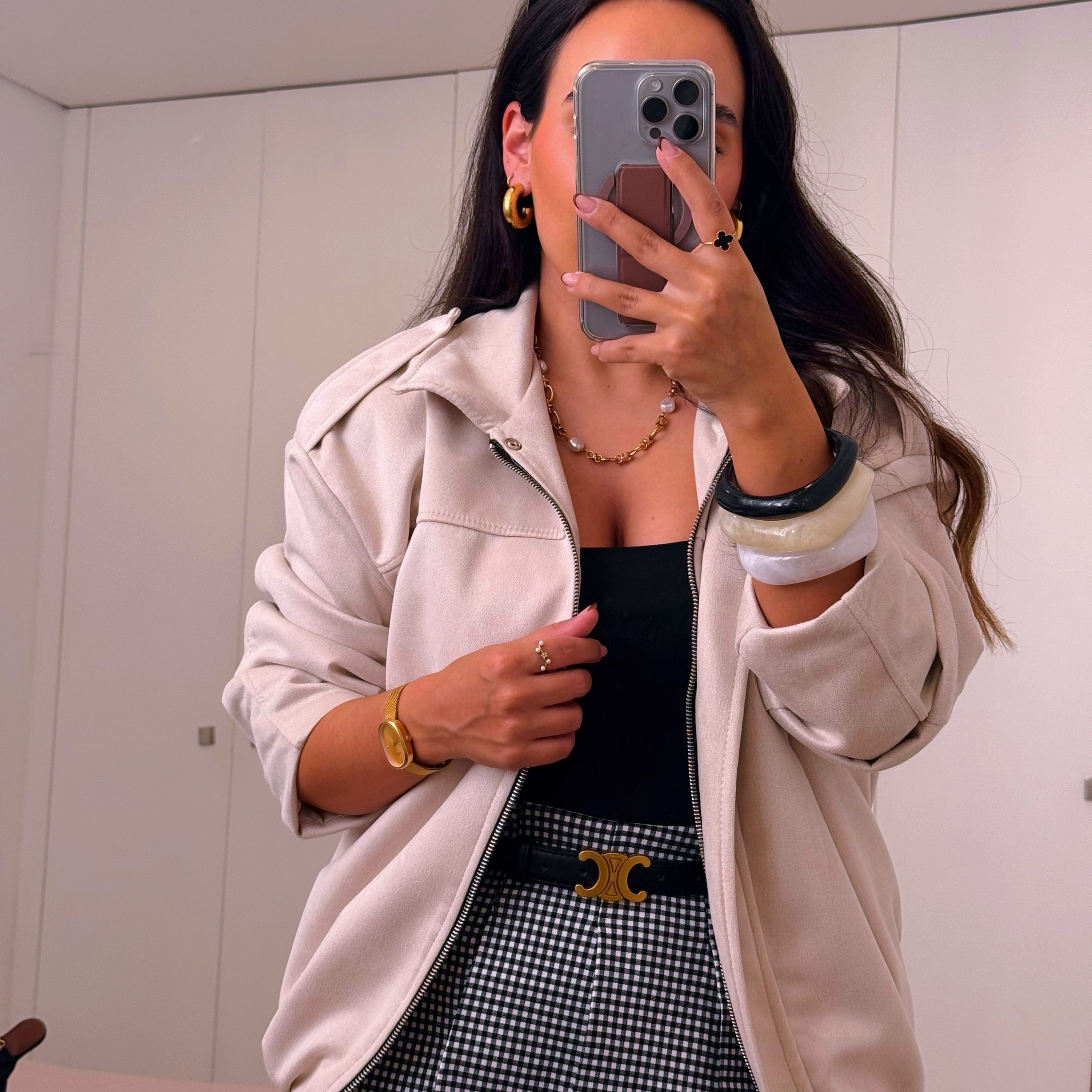 Casaco bomber abalonado efeito camurça | Bege