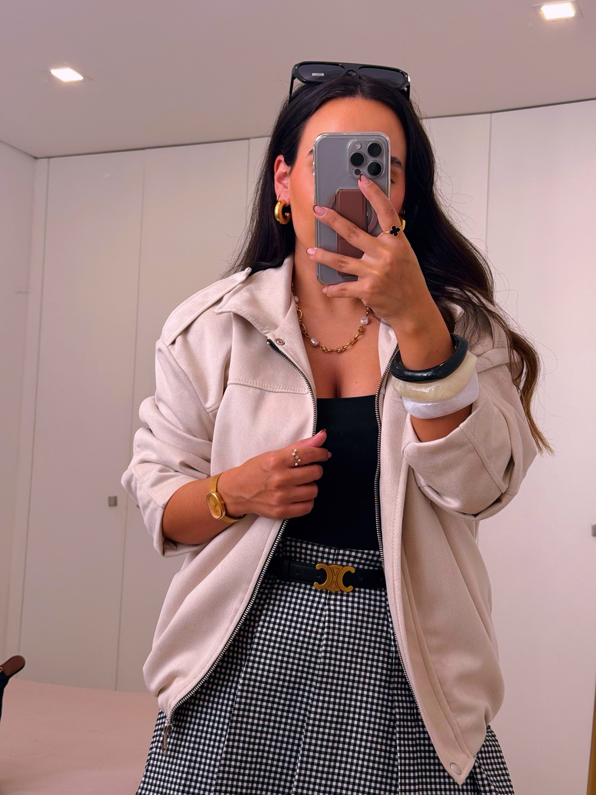 Casaco bomber abalonado efeito camurça | Bege