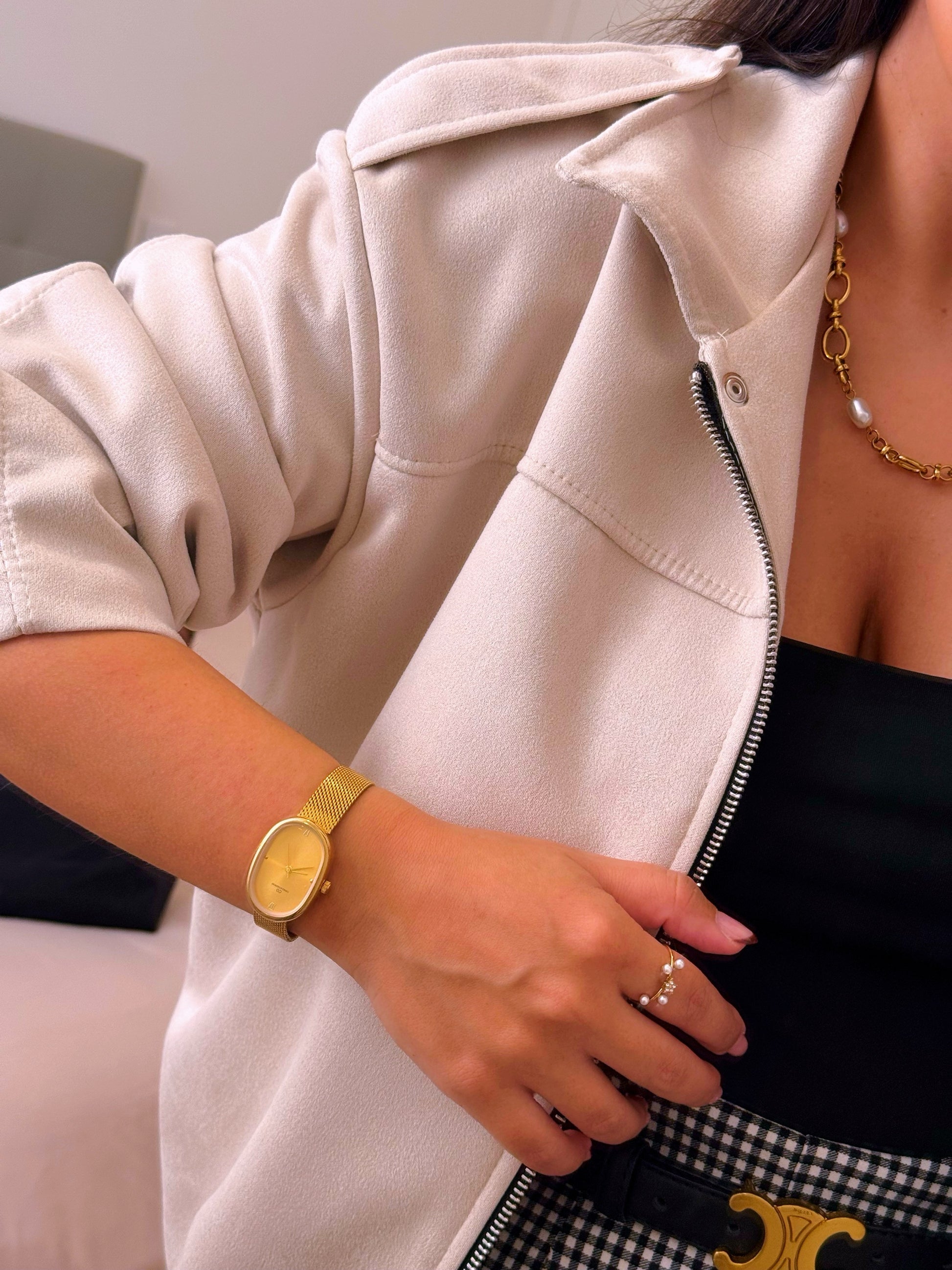 Casaco bomber abalonado efeito camurça | Bege