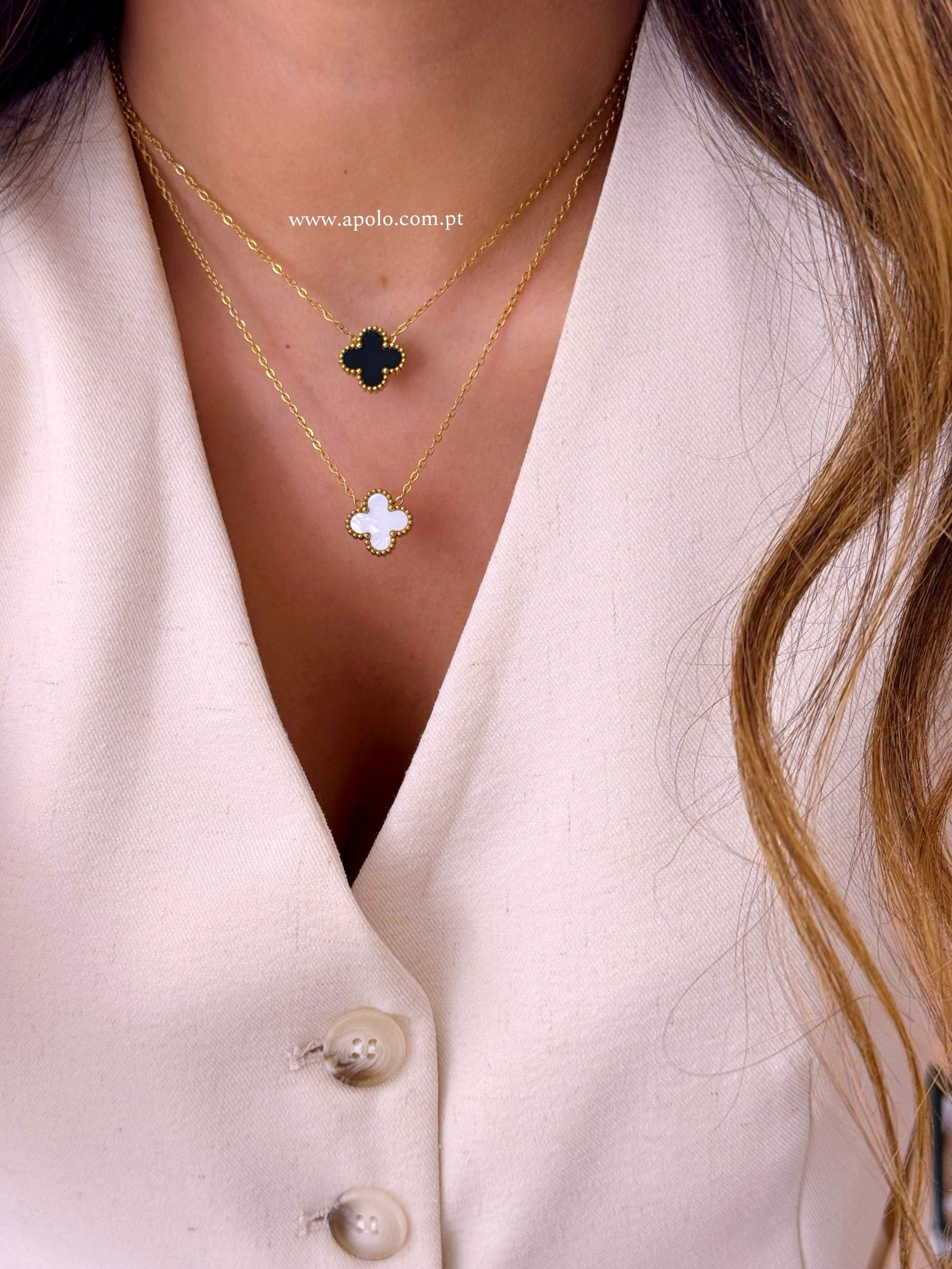 Colar fino com formato de trevo | 2 cores