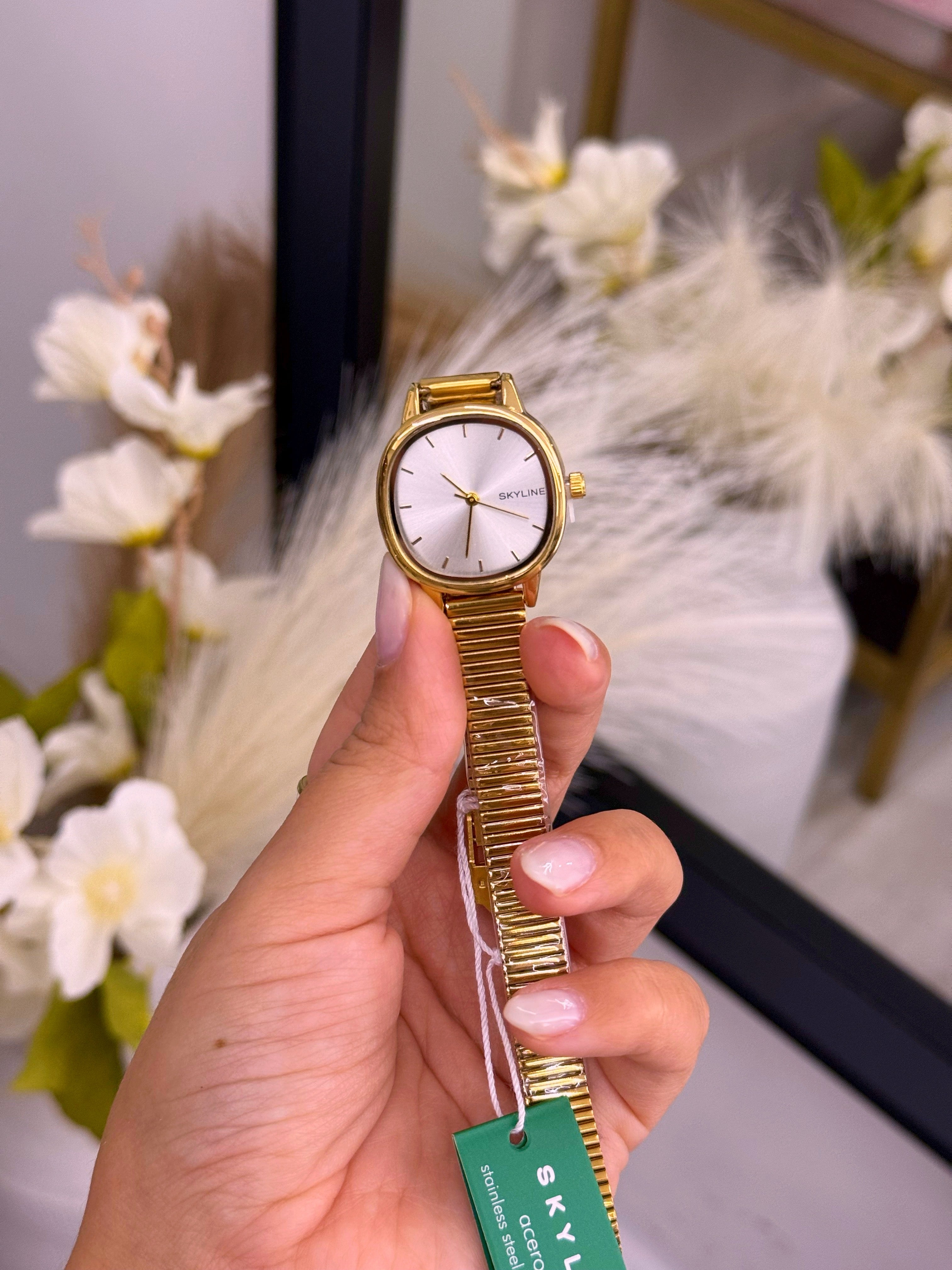 Relógio analógico com mostrador redondo | Dourado com fundo branco