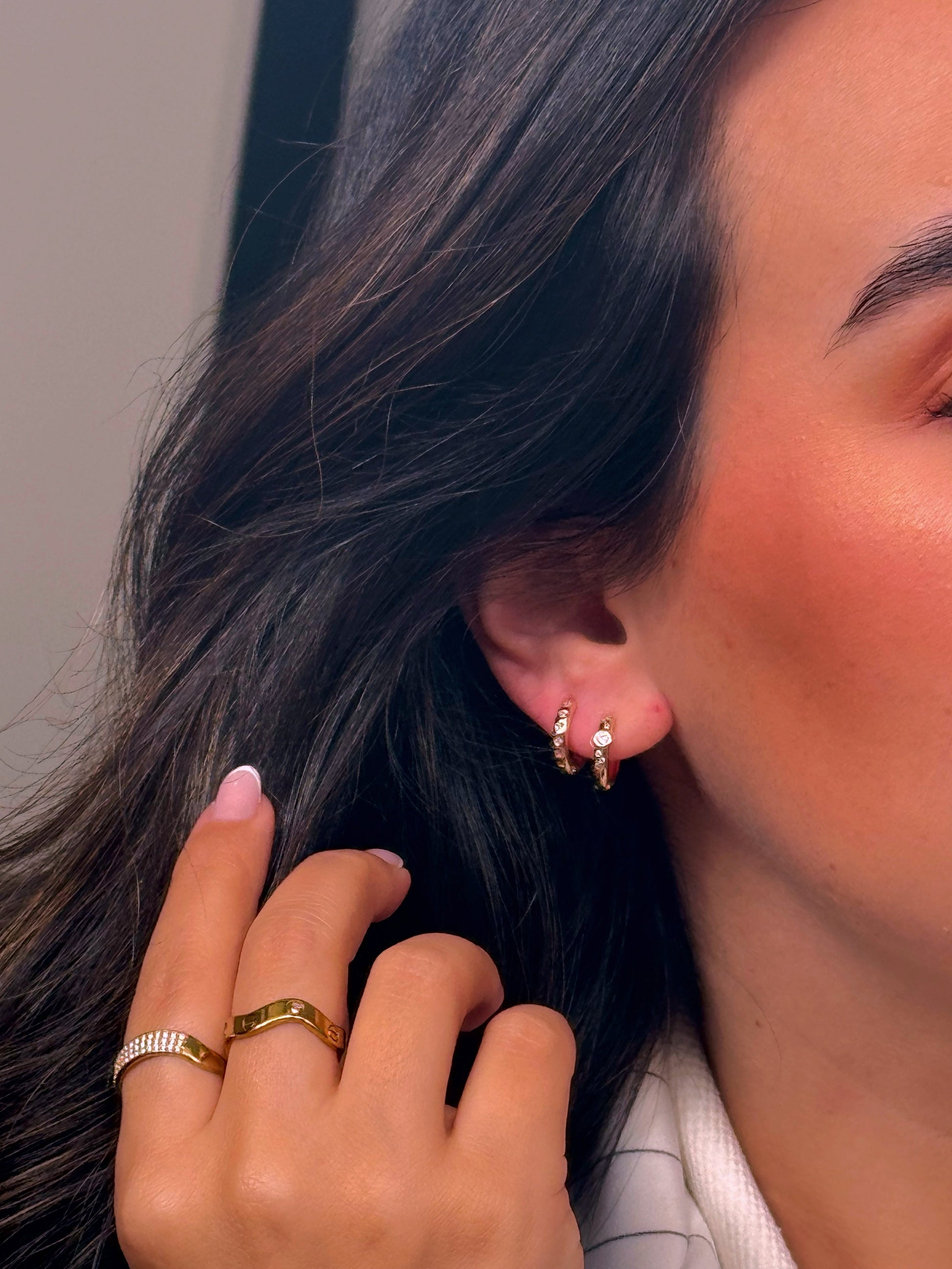 Argolinhas com corações em brilhantes | Rose Gold