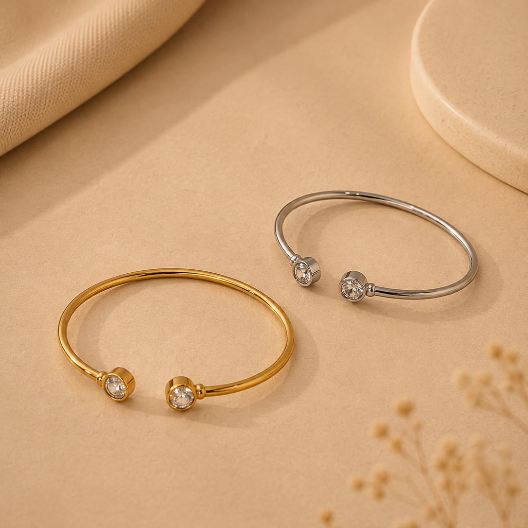 Pulseira rígida com 2 brilhantes | 2 Cores