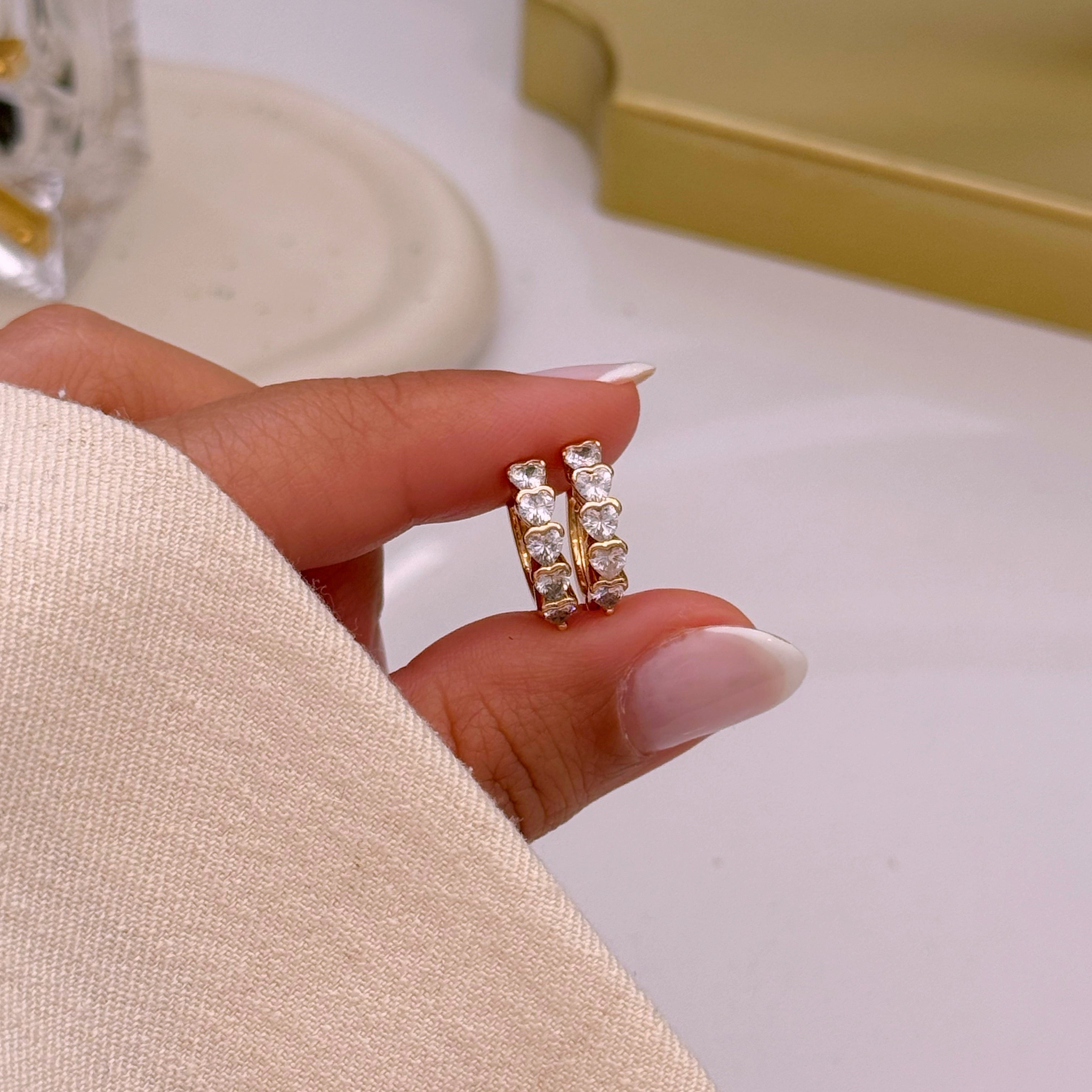 Argolinhas com corações em brilhantes | Rose Gold