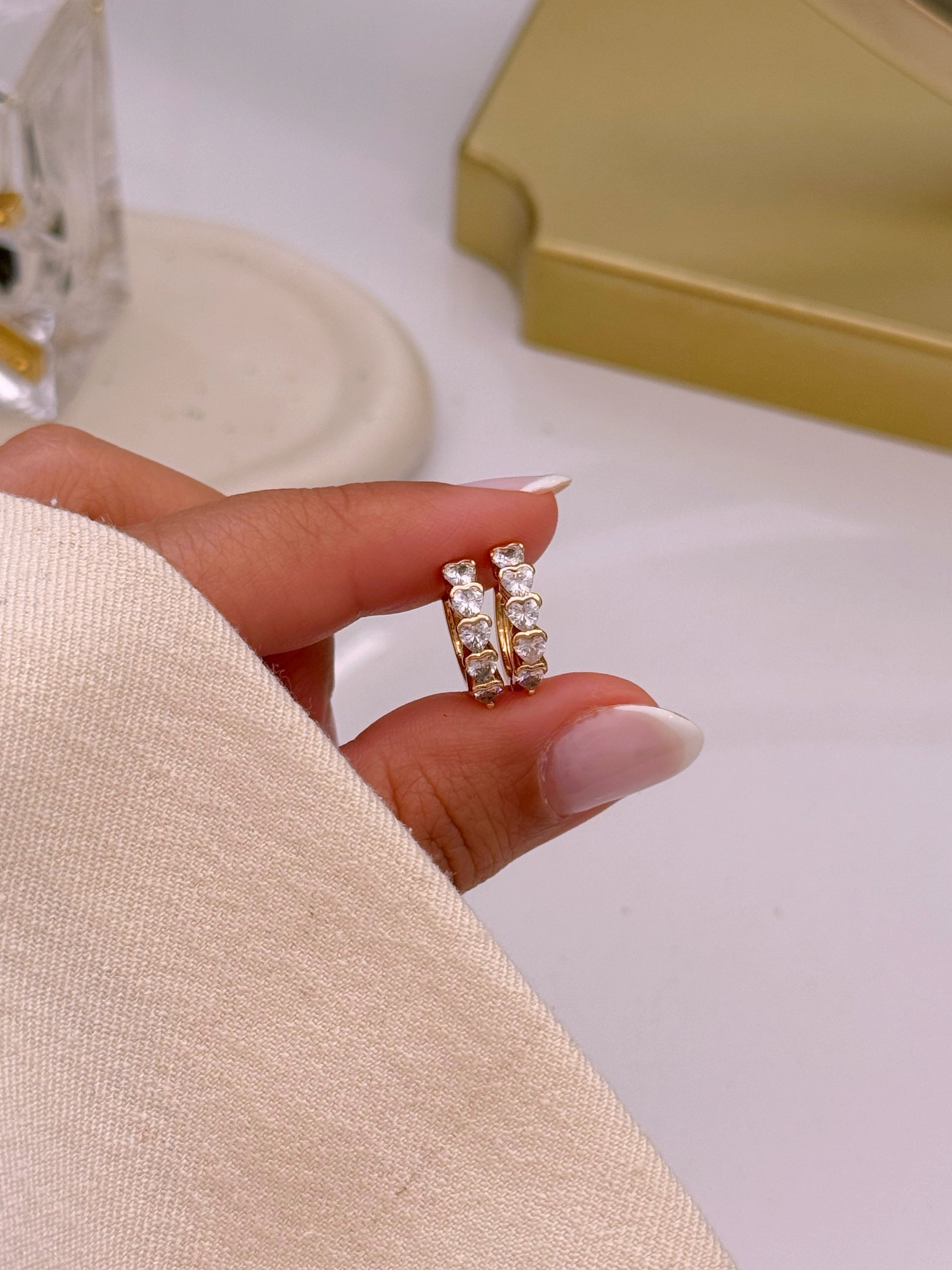 Argolinhas com corações em brilhantes | Rose Gold