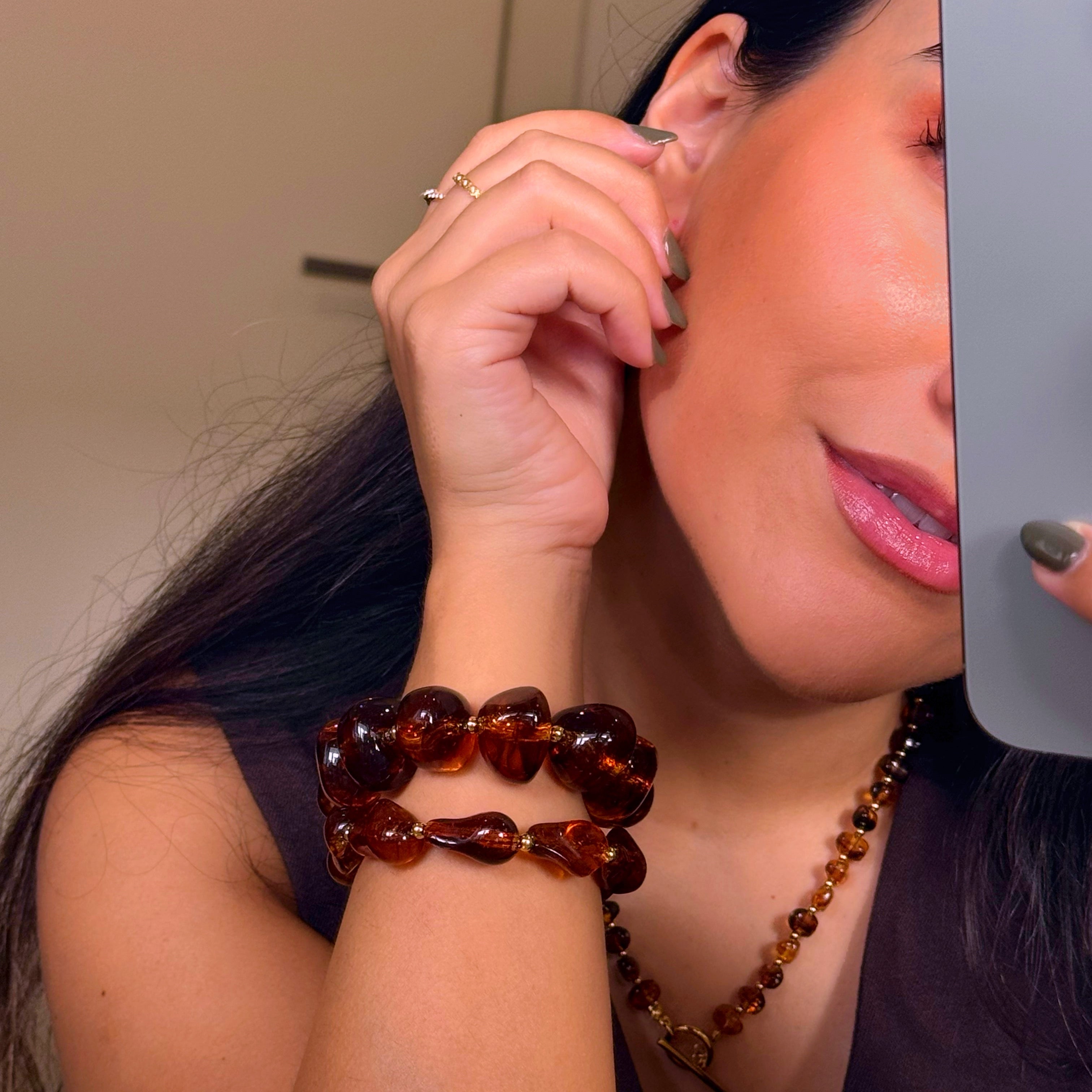 Set de pulseiras de acrílico | Castanho com efeito marmorizado