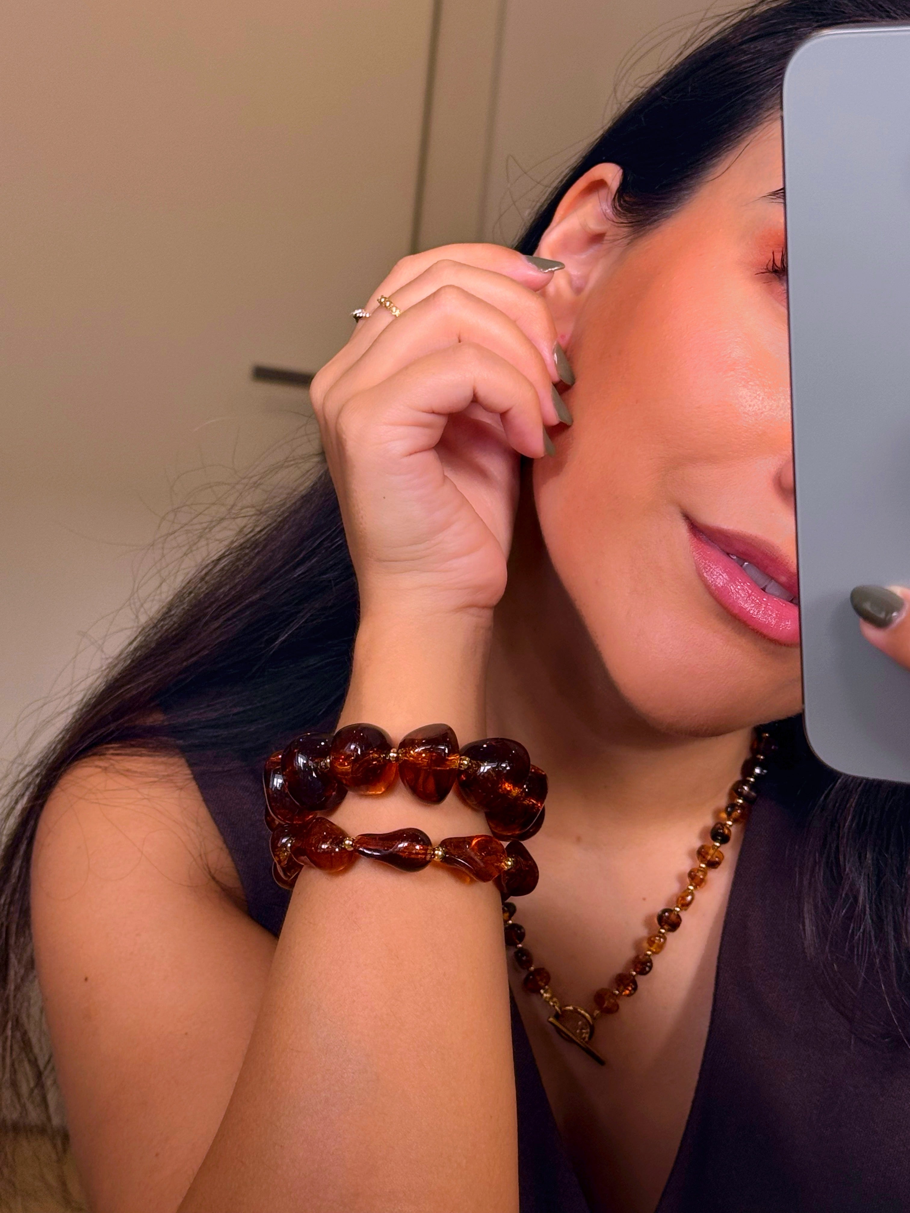 Set de pulseiras de acrílico | Castanho com efeito marmorizado