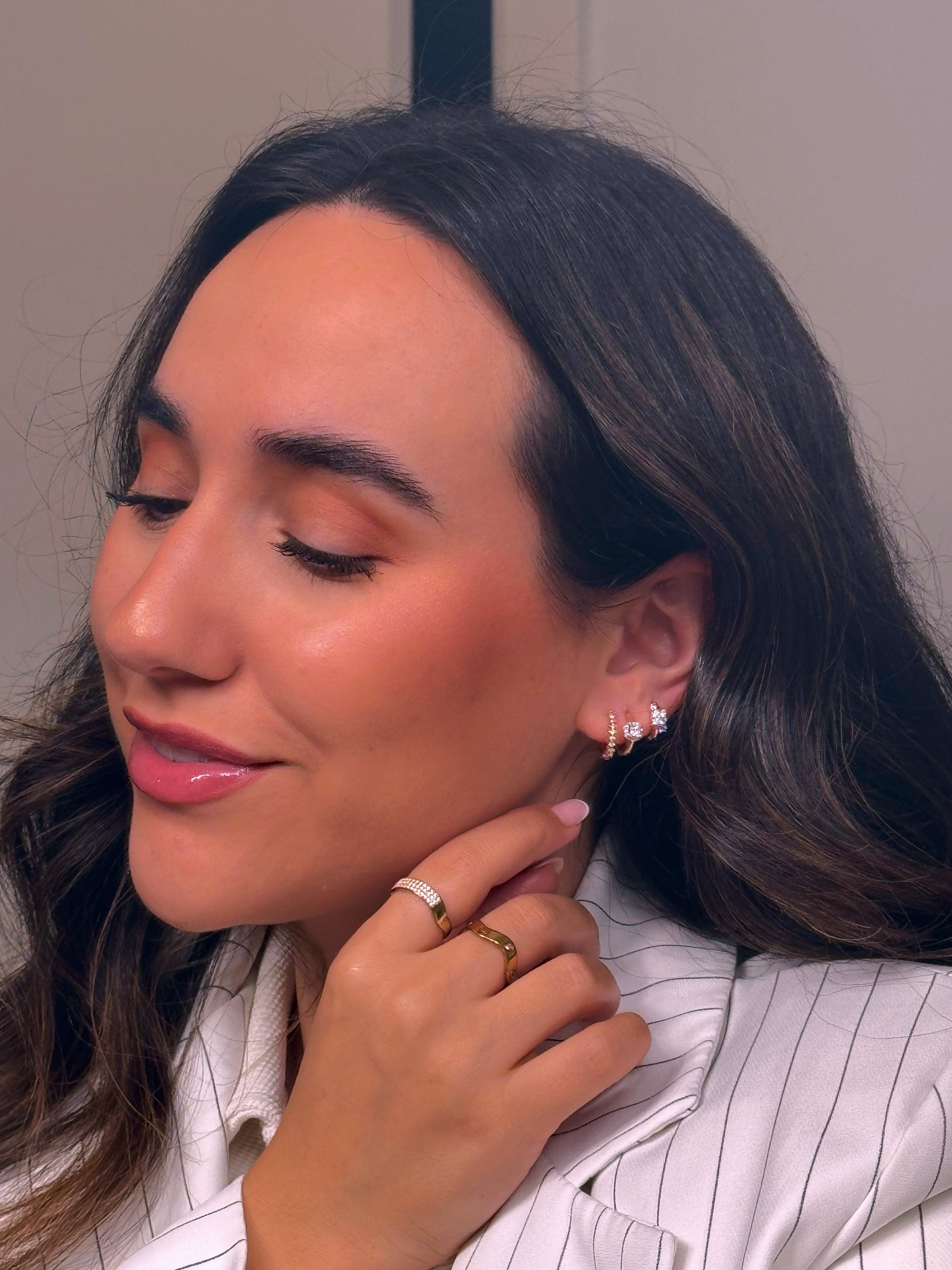 Argolinhas lisas com brilhante quadrado | Rose Gold
