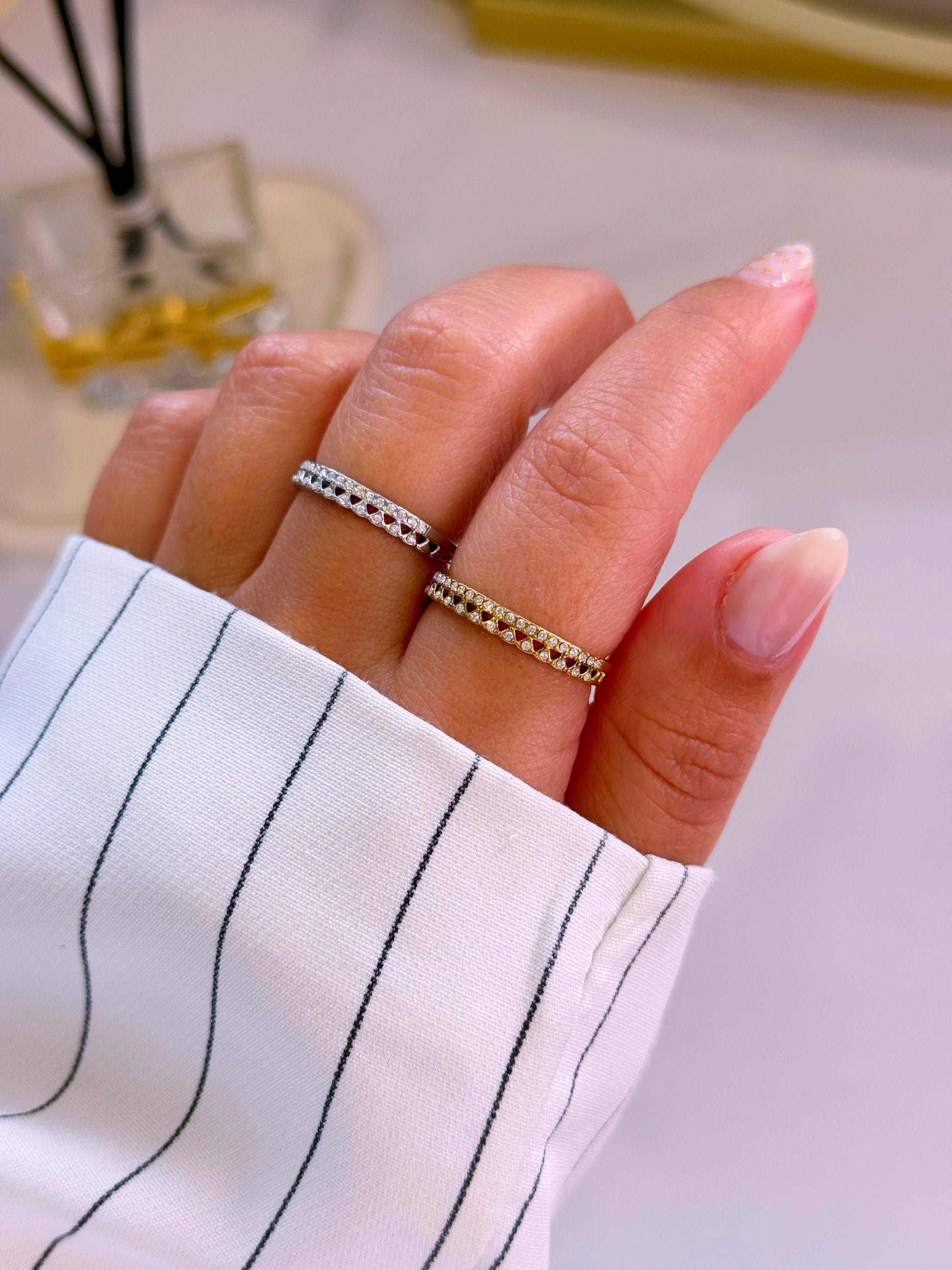 Anel ajustável dupla fila de brilhantes | 2 Cores