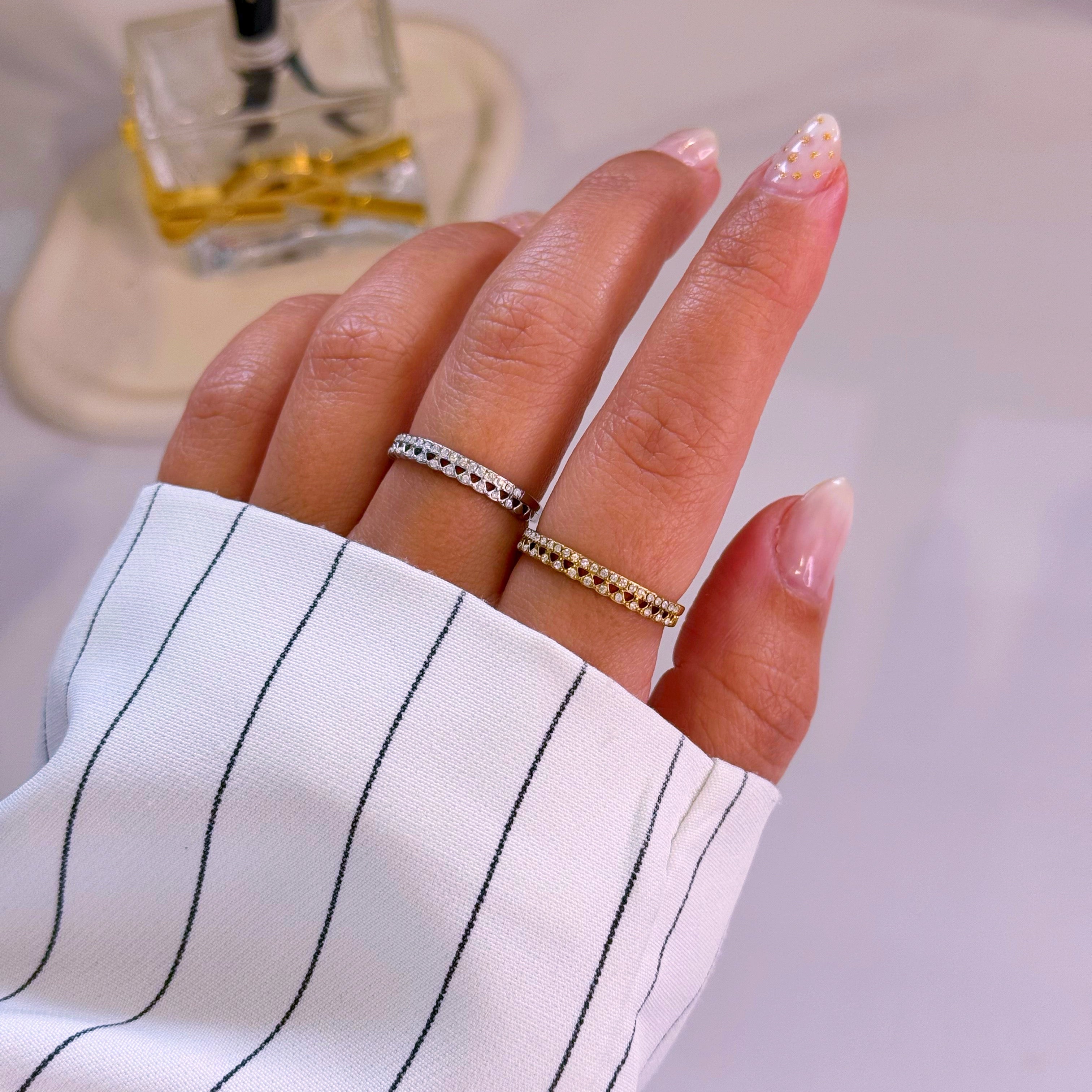 Anel ajustável dupla fila de brilhantes | 2 Cores