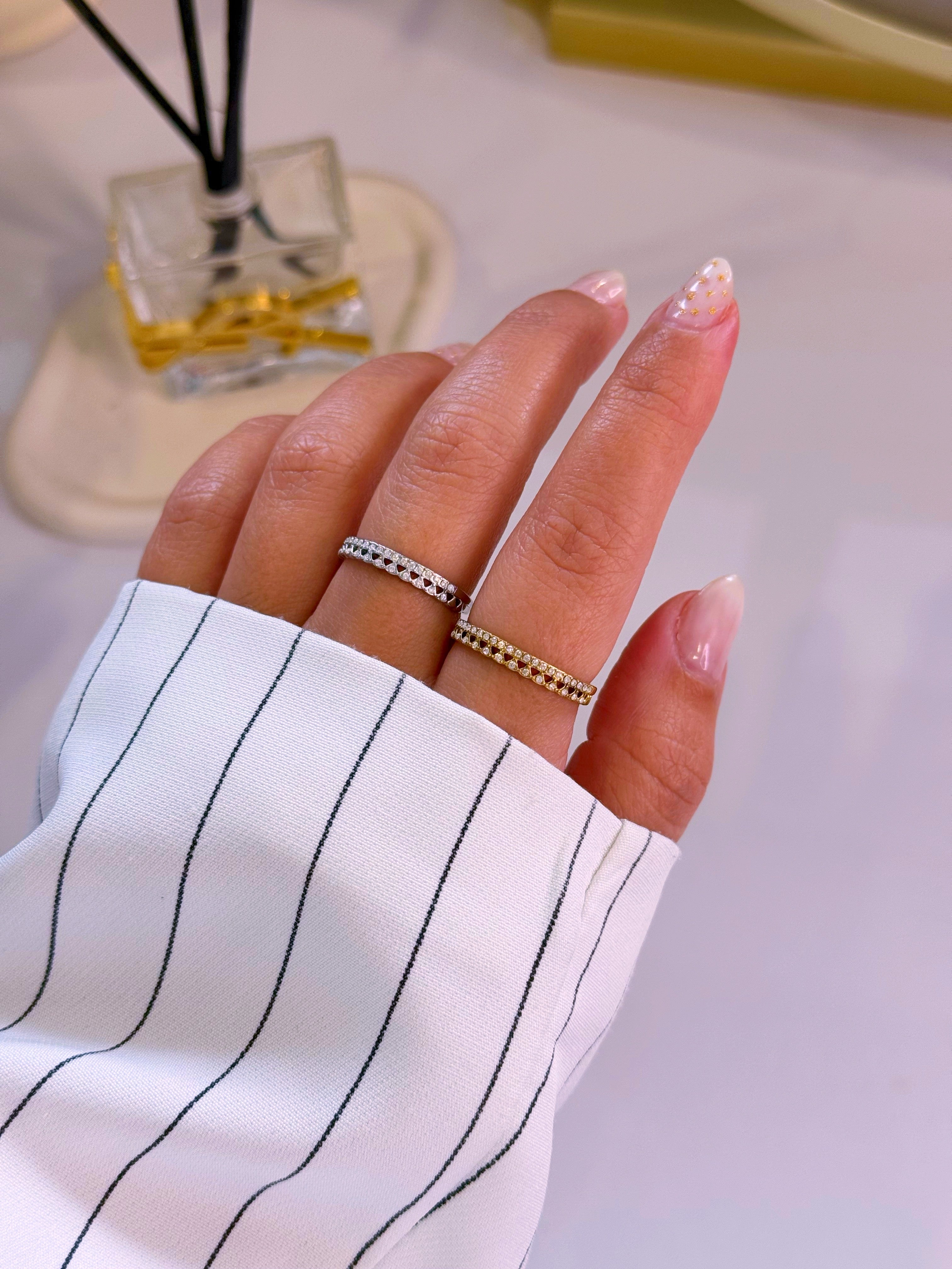 Anel ajustável dupla fila de brilhantes | 2 Cores