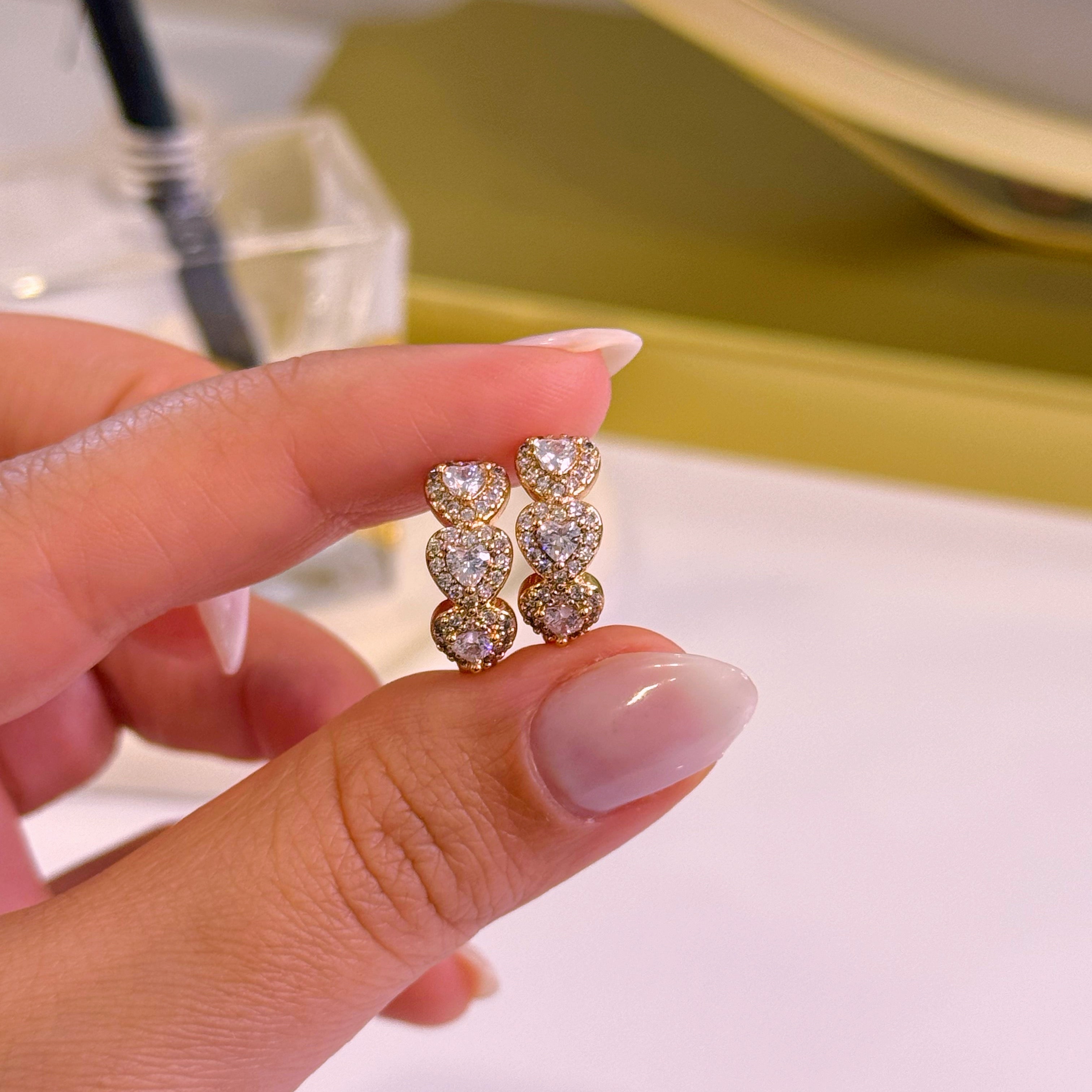 Argolinhas 3 corações preenchidos com brilhantes | Rose Gold