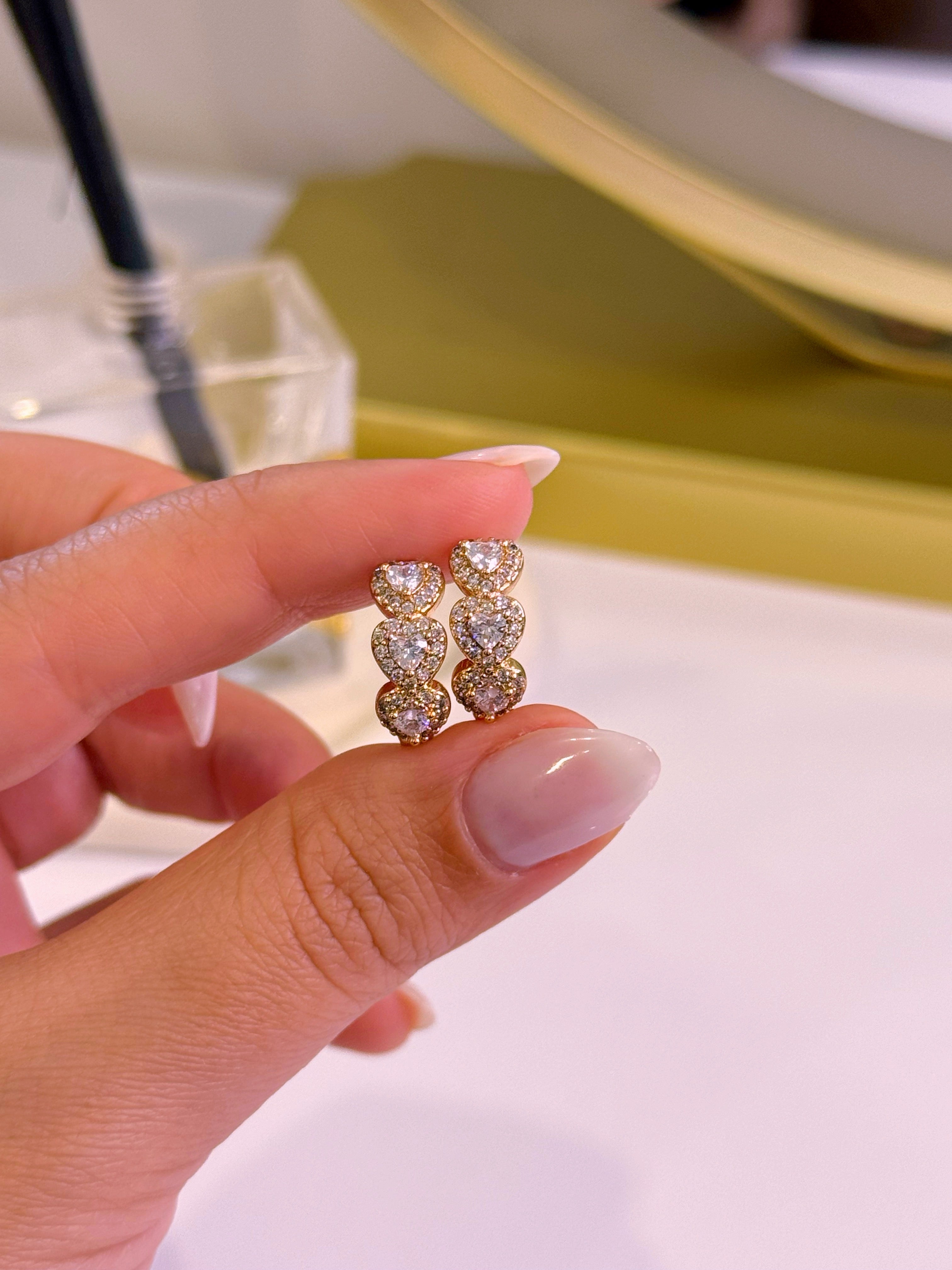 Argolinhas 3 corações preenchidos com brilhantes | Rose Gold