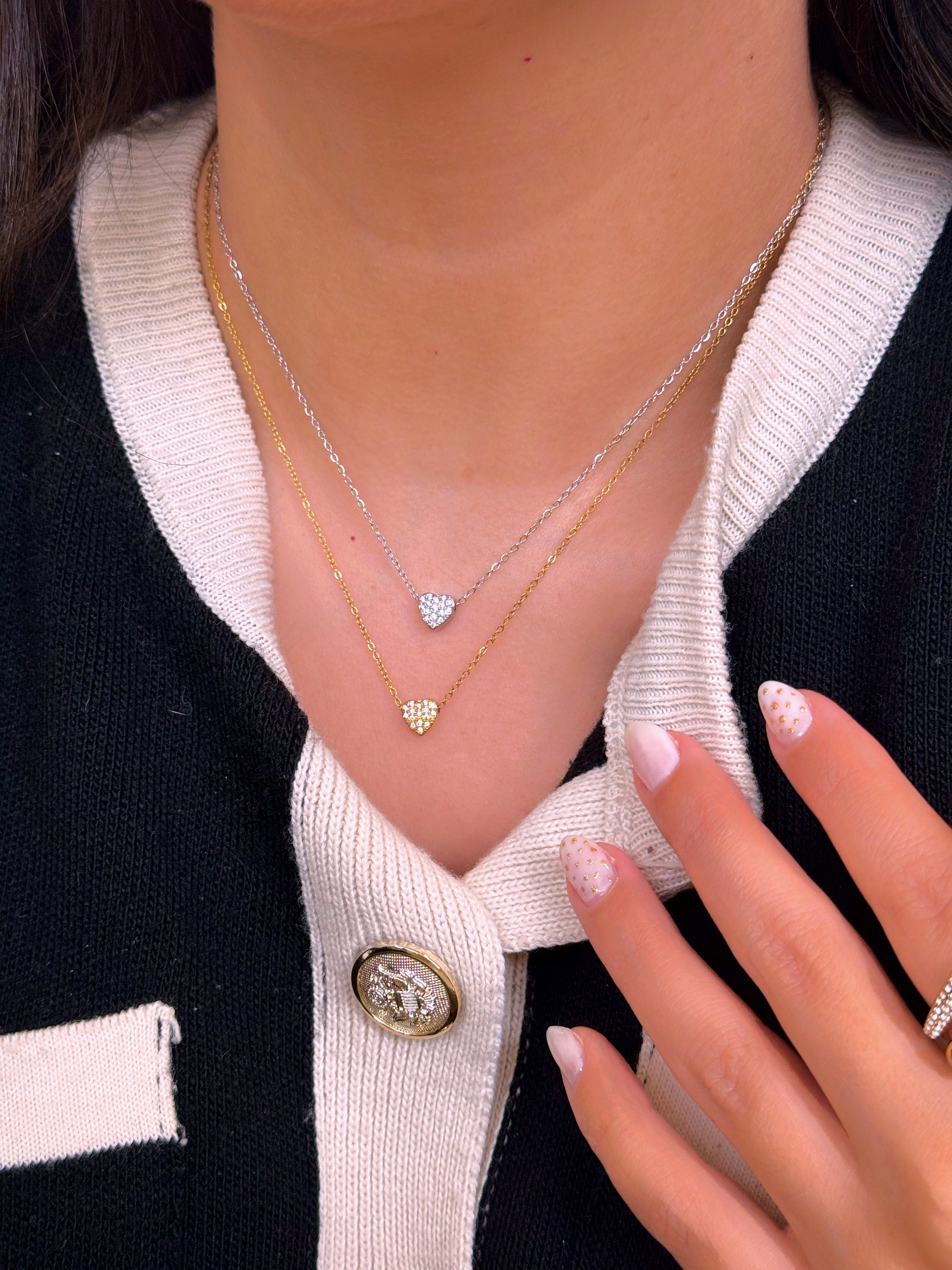 Colar malha fininha com coração em brilhantes | 2 cores