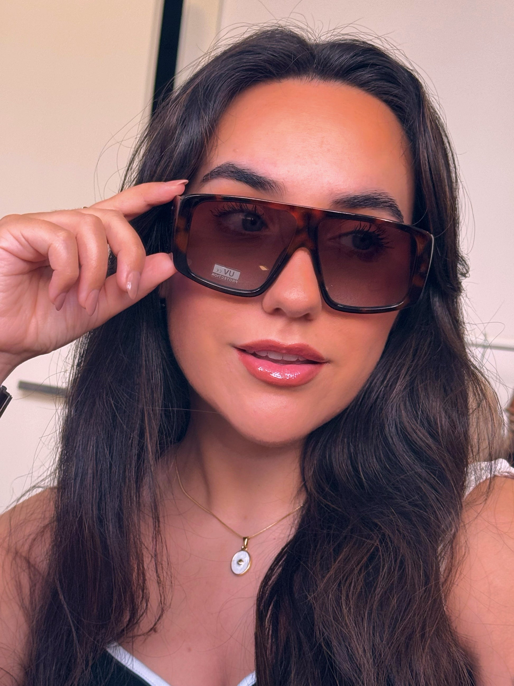 Óculos oversized com armação em massa | Padrão Castanho