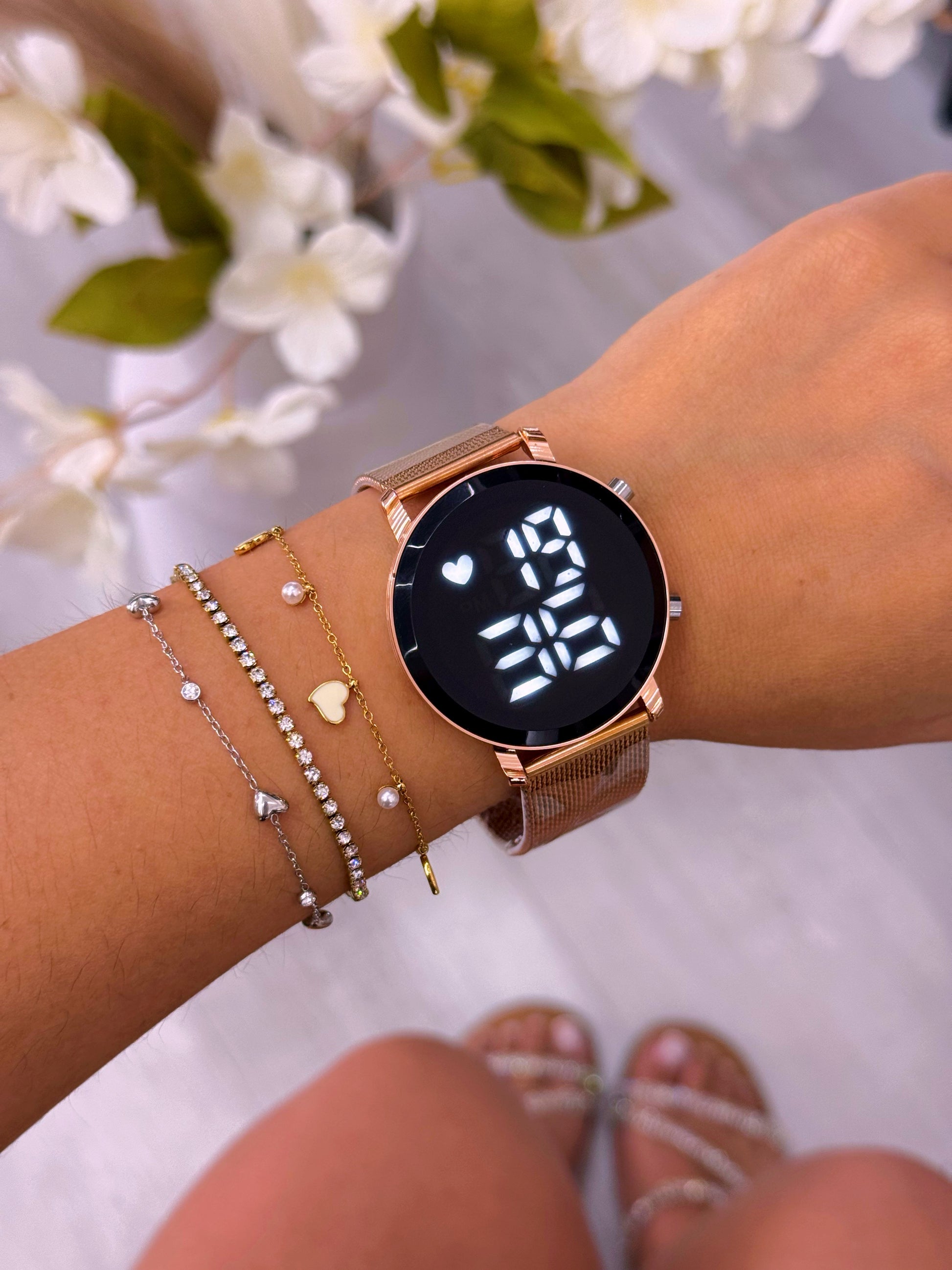 Relógio digital bracelete simples | Rose Gold