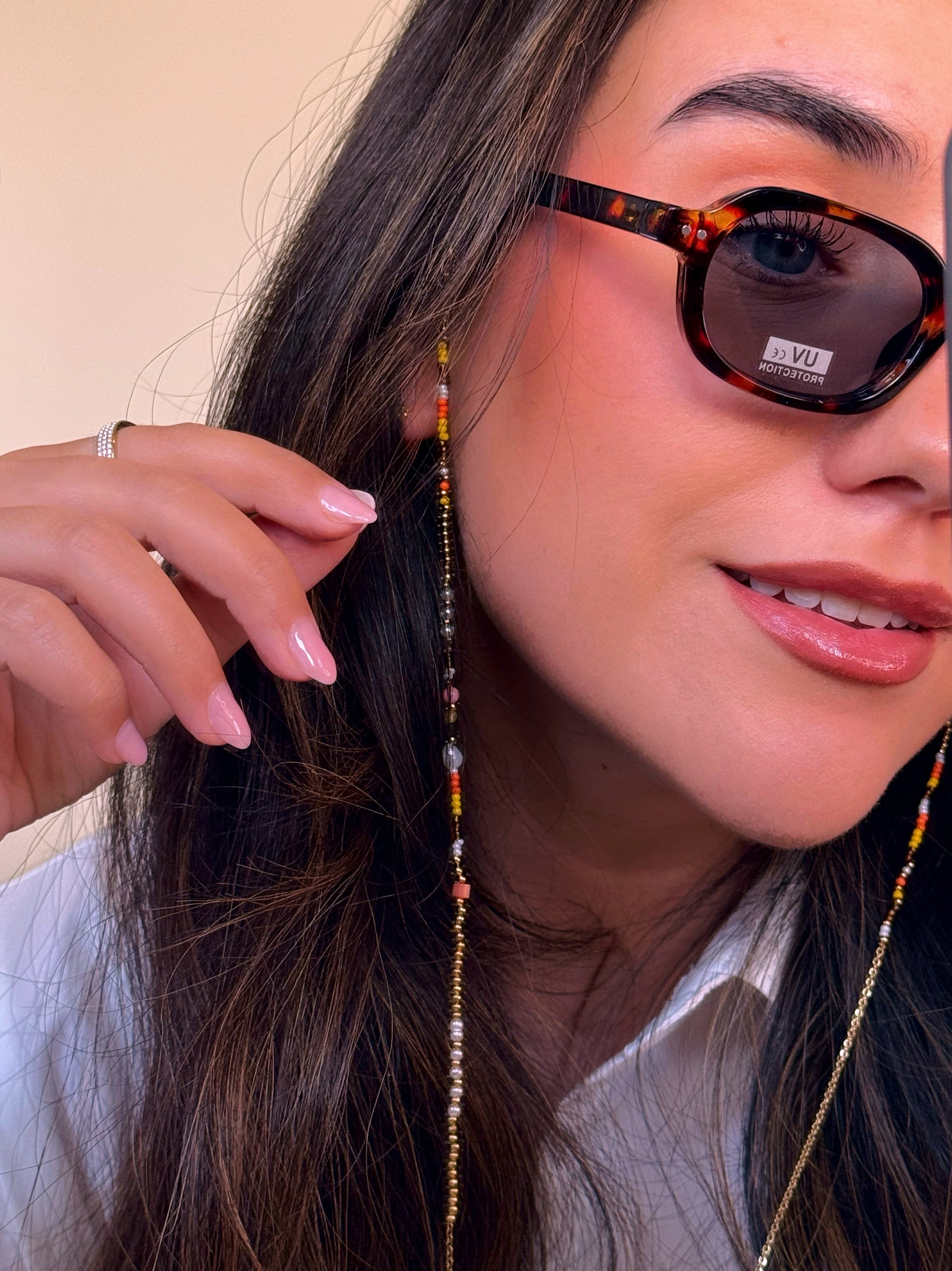 Corrente para óculos com missangas coloridas | Aço inoxidável