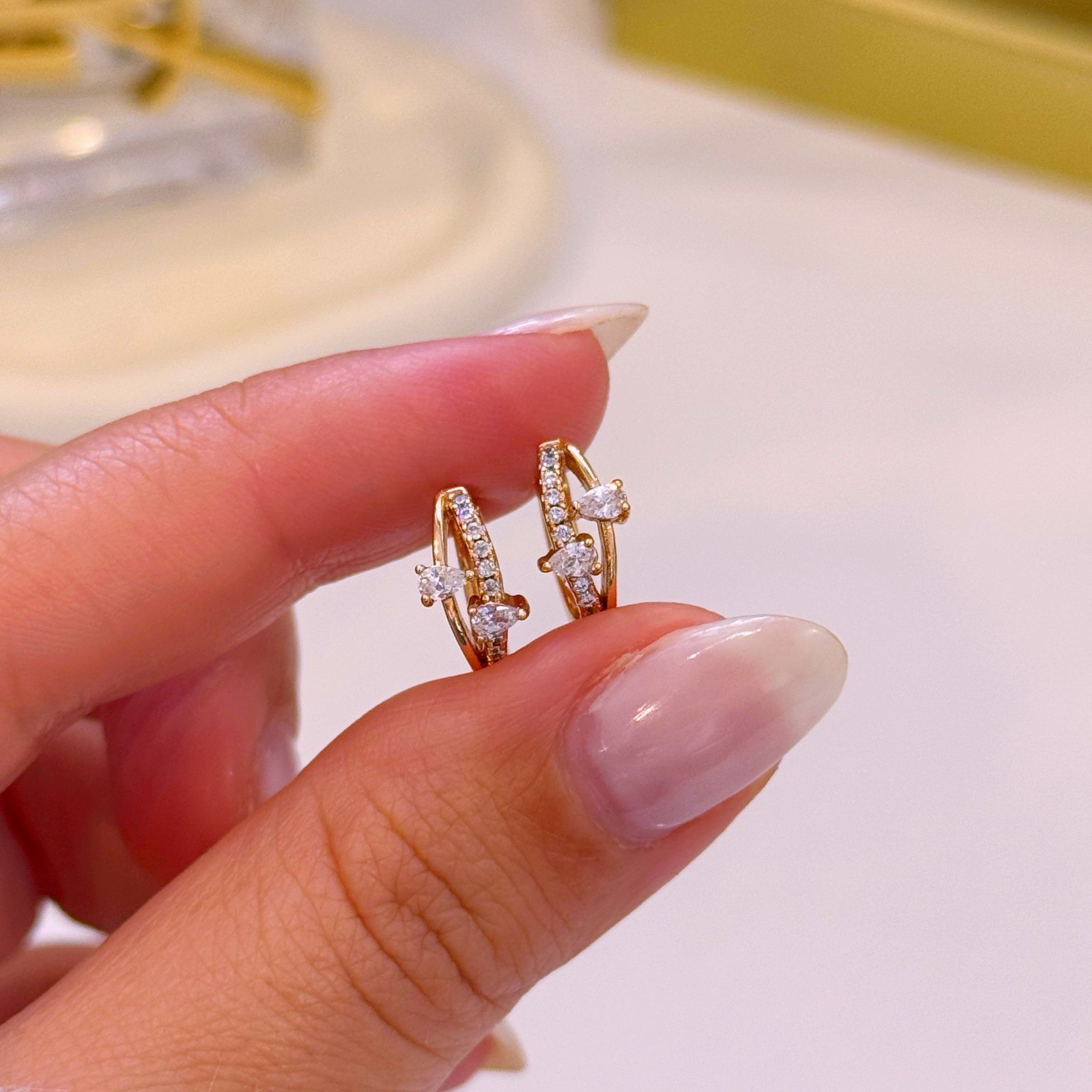 Argolinhas efeito duplo com brilhantes | Rose Gold