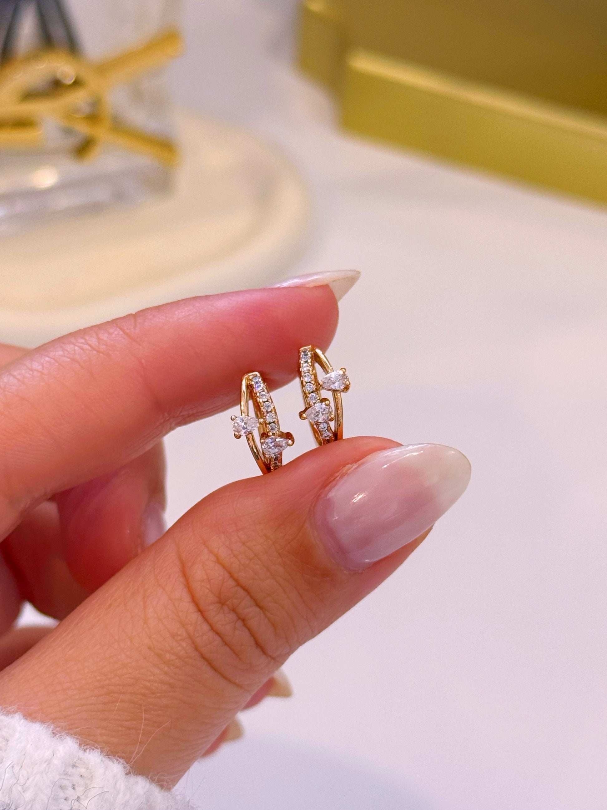 Argolinhas efeito duplo com brilhantes | Rose Gold