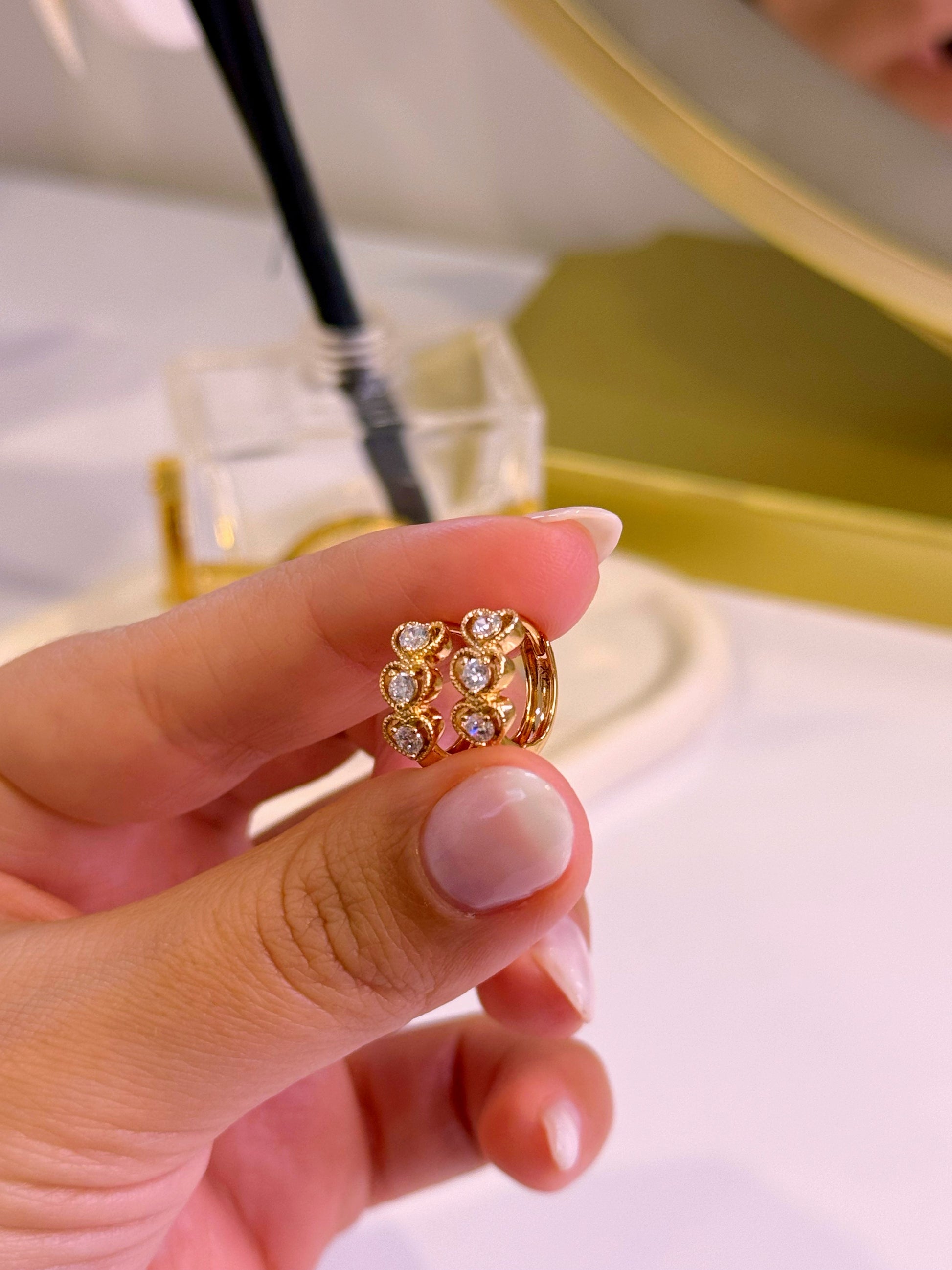 Argolinhas 3 corações abertos com brilhante ao centro | Rose Gold