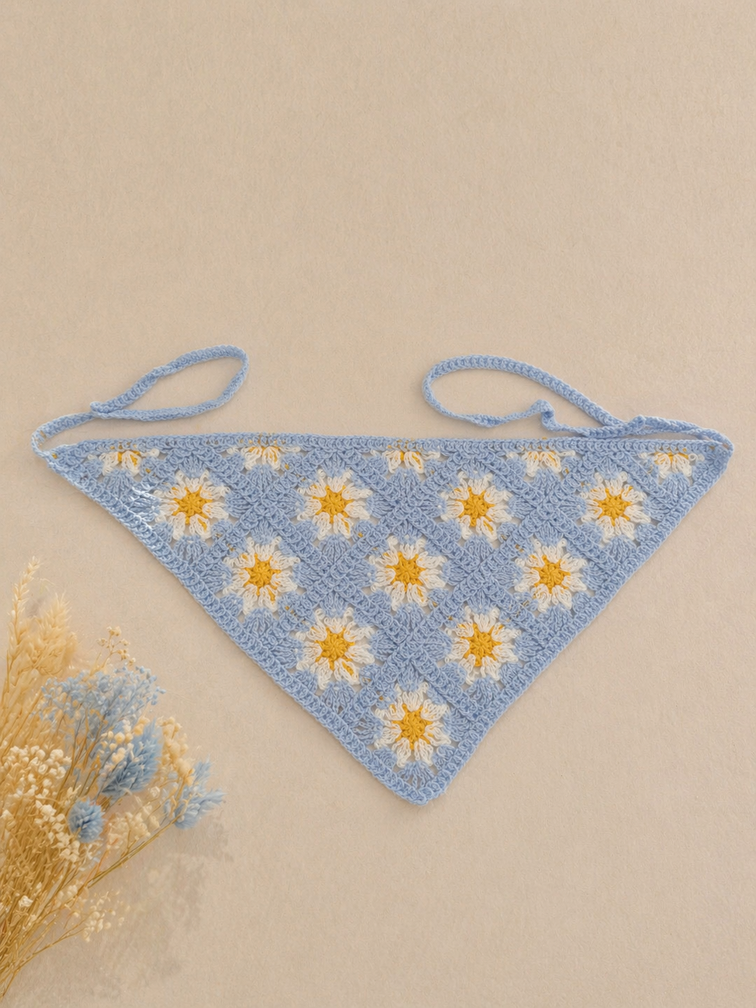 Bandana multifuncional em croché | Azul com Flores
